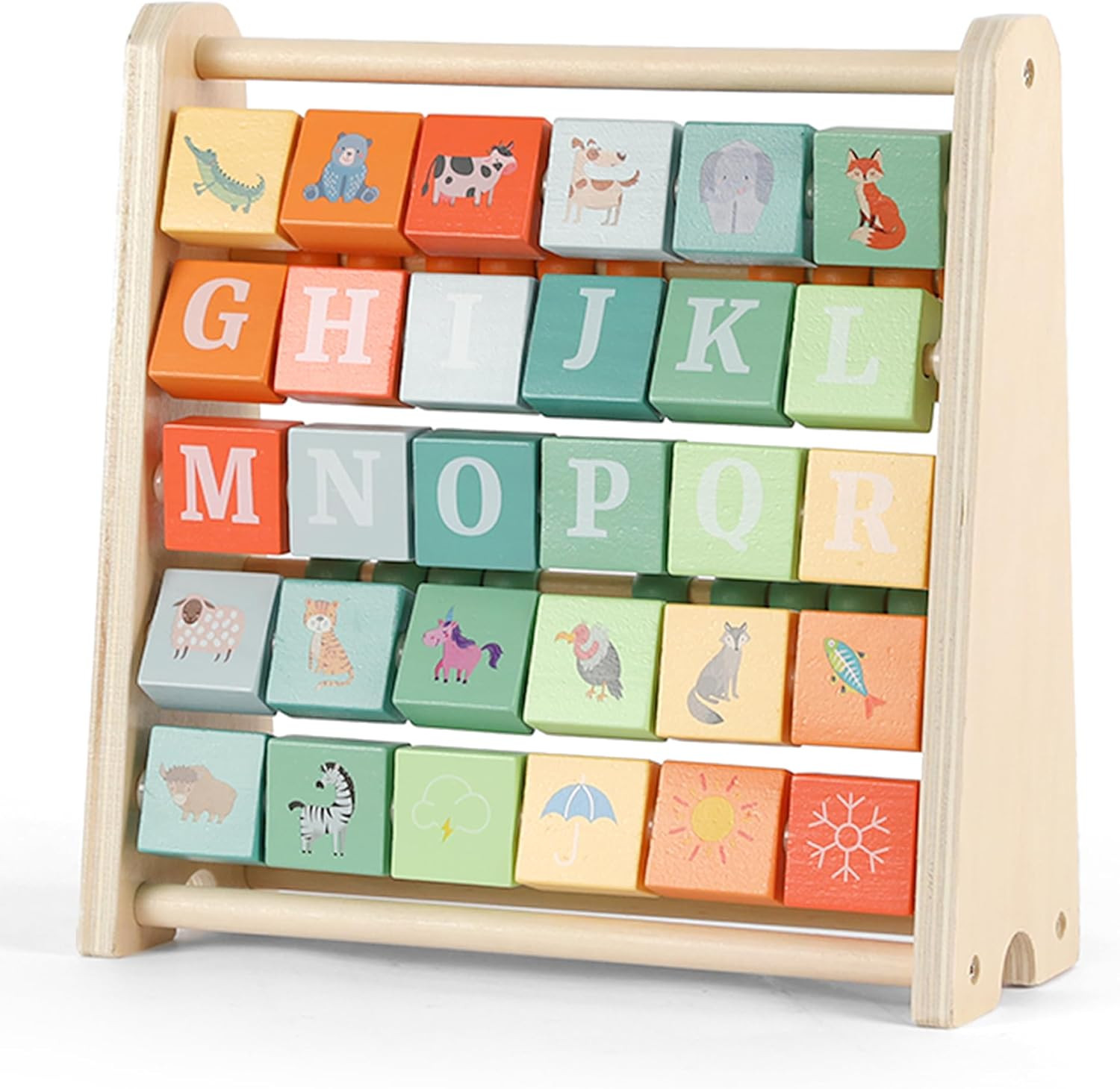 Wooden Activity Cube – Double-Sided Abacus & Alphabet Flip Tiles for Toddlers 18