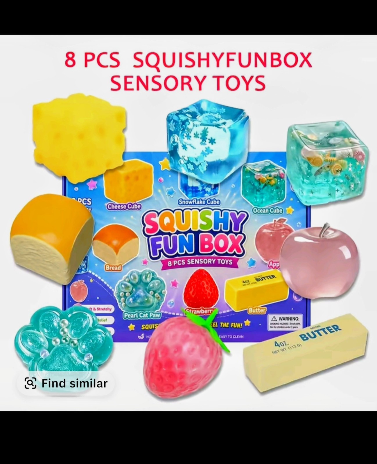 Squishy Fun Box 8 PCS Sensory Toys Set Multicolor Ages 4-7, 8-11, 12-16, 17+