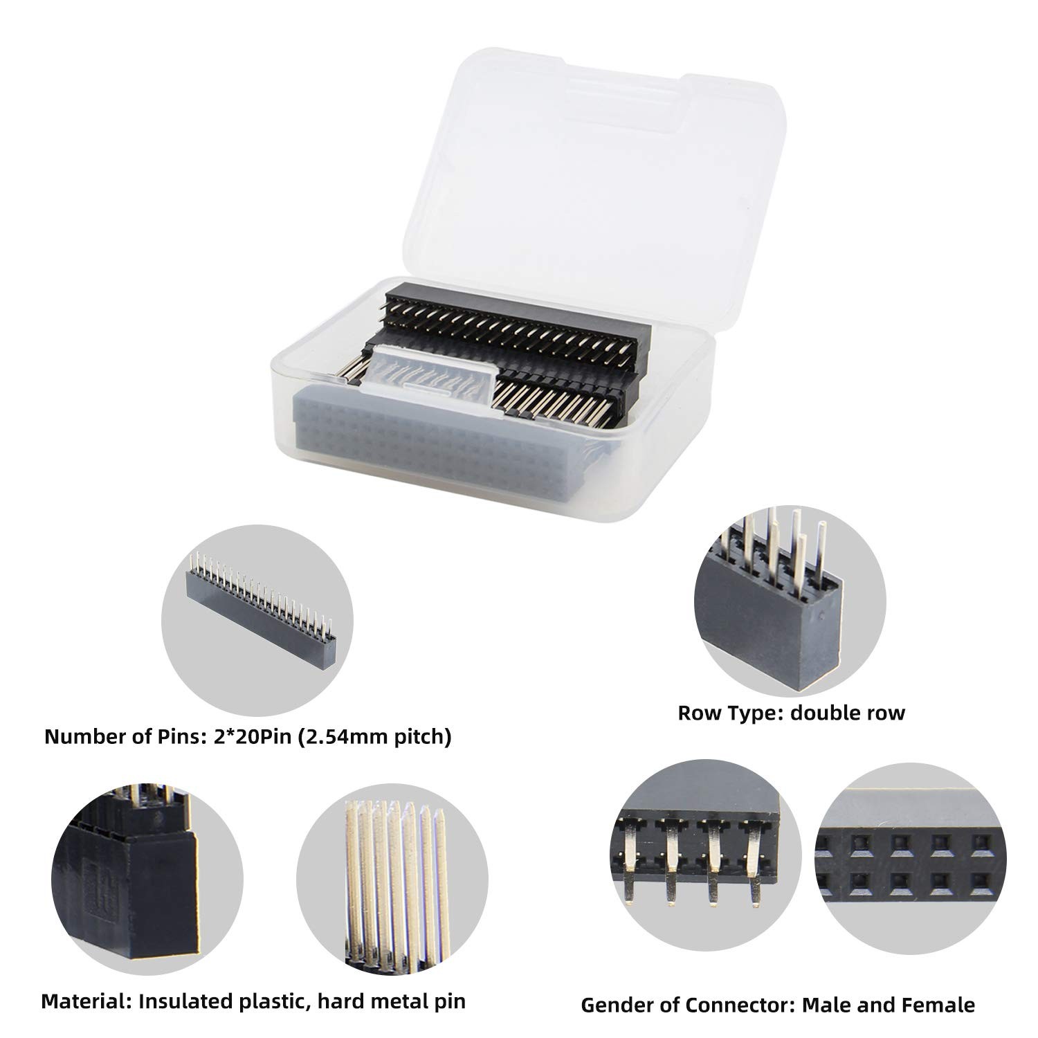 Geekworm 2×20 40 Pin Stacking Female 4 cm (W) x 7 (L) x 2.3 (H), Black