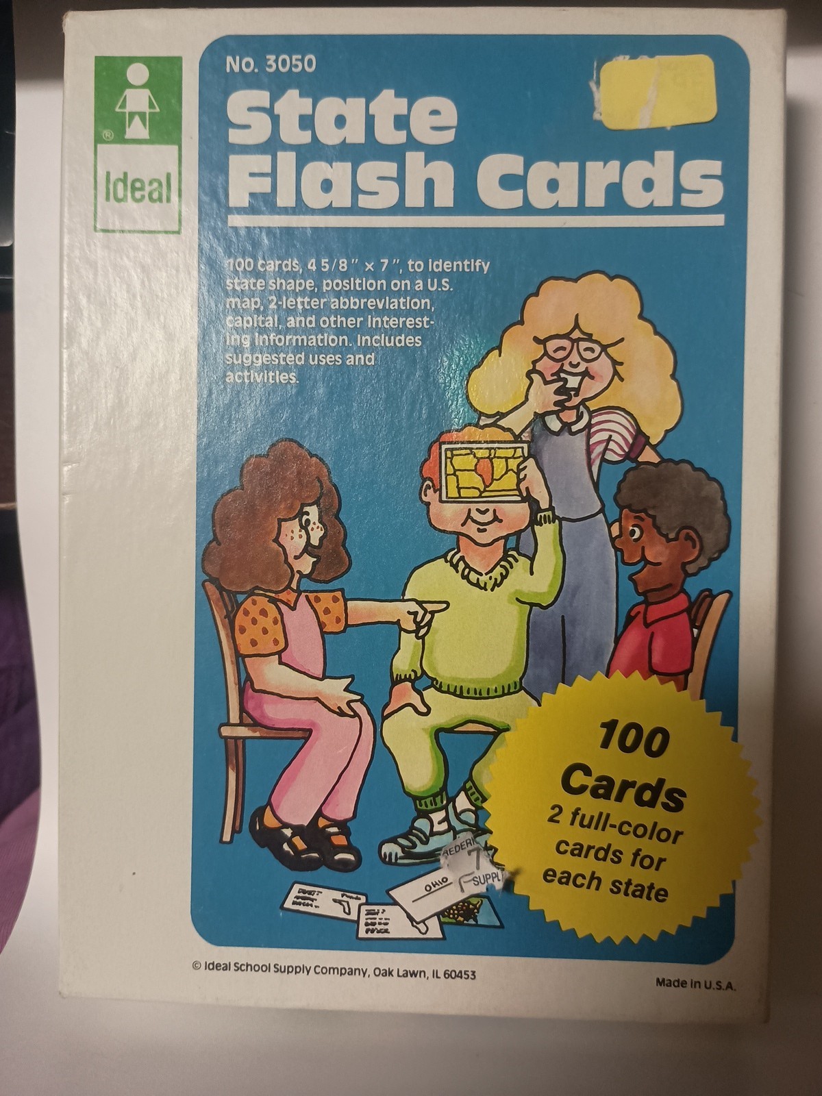 Vintage 1987 Ideal State Flash Cards No. 3050 Full 100 Card Set K13