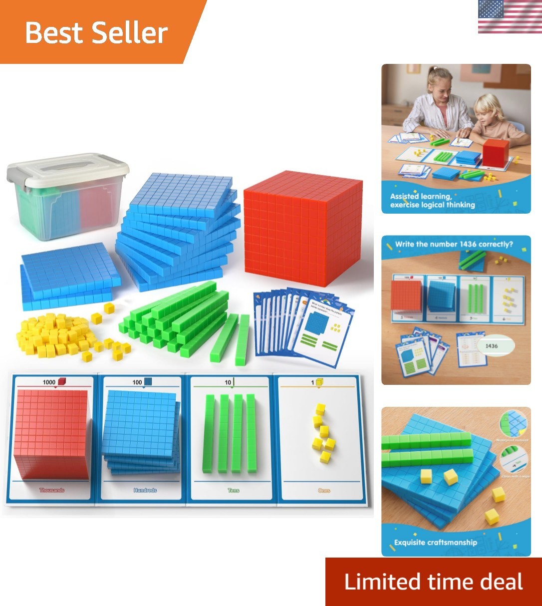 Base Ten Blocks wi Place Value Chart – Ma Manipulatives for Kids.Counting Blo…