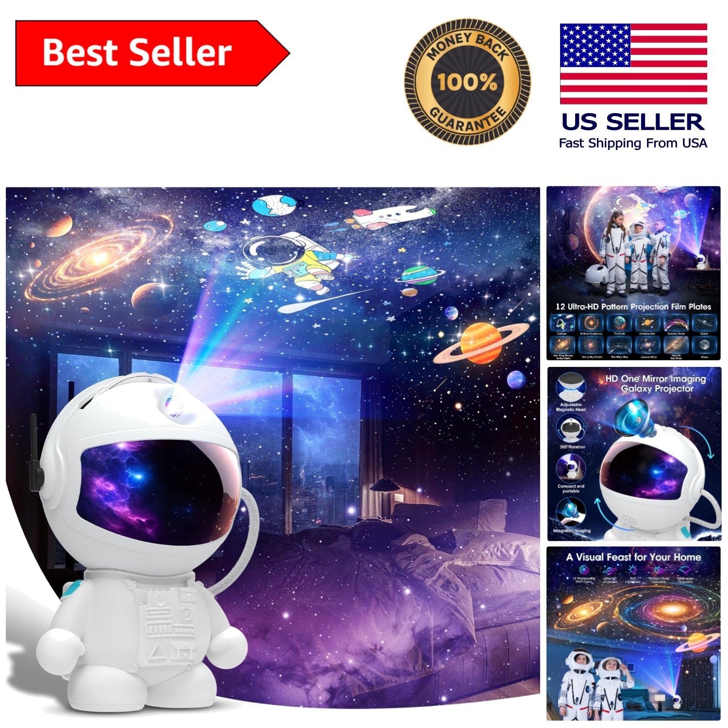 Astronaut Galaxy Projector: 12 HD Image Discs & Adjustable Brightness