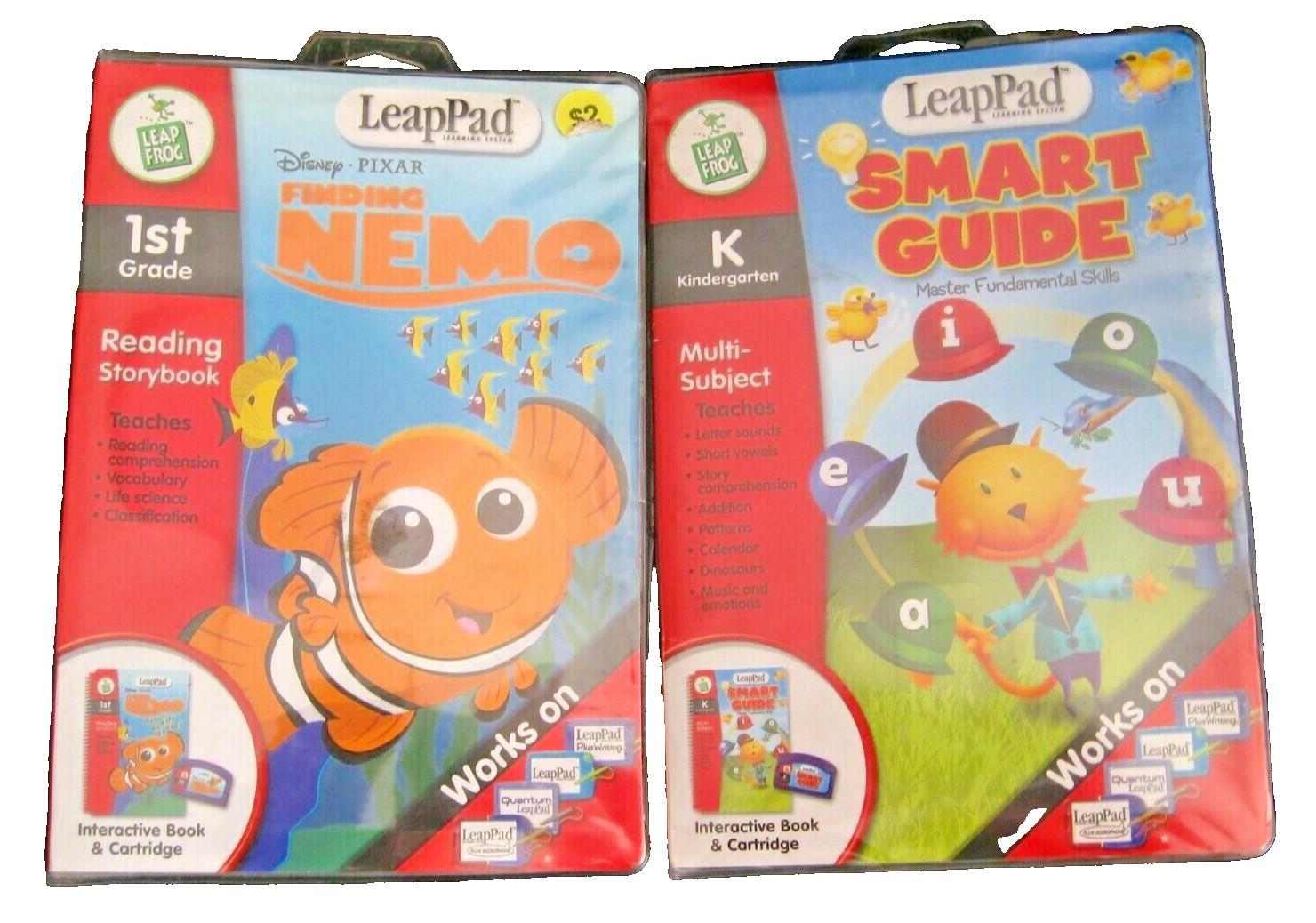 2 Leap Frog LeapPad 1st Grade Finding Nemo & Kindergarten Smart Guide Book & Car