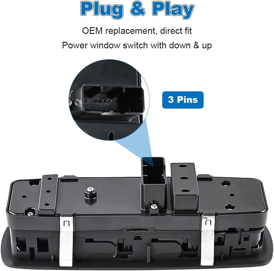 Front Door Window Switch, Push Button, ON-ON-ON Operation, Black, Compatible wit