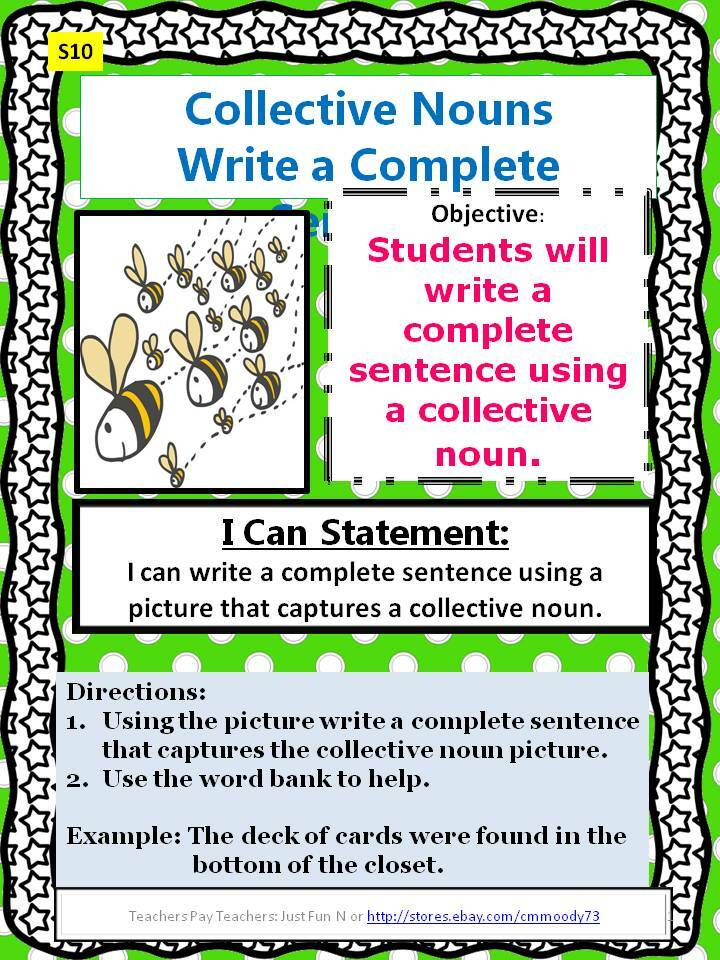 Digital Teacher Made Language Arts Center-Collective Nouns Write a Complete S10