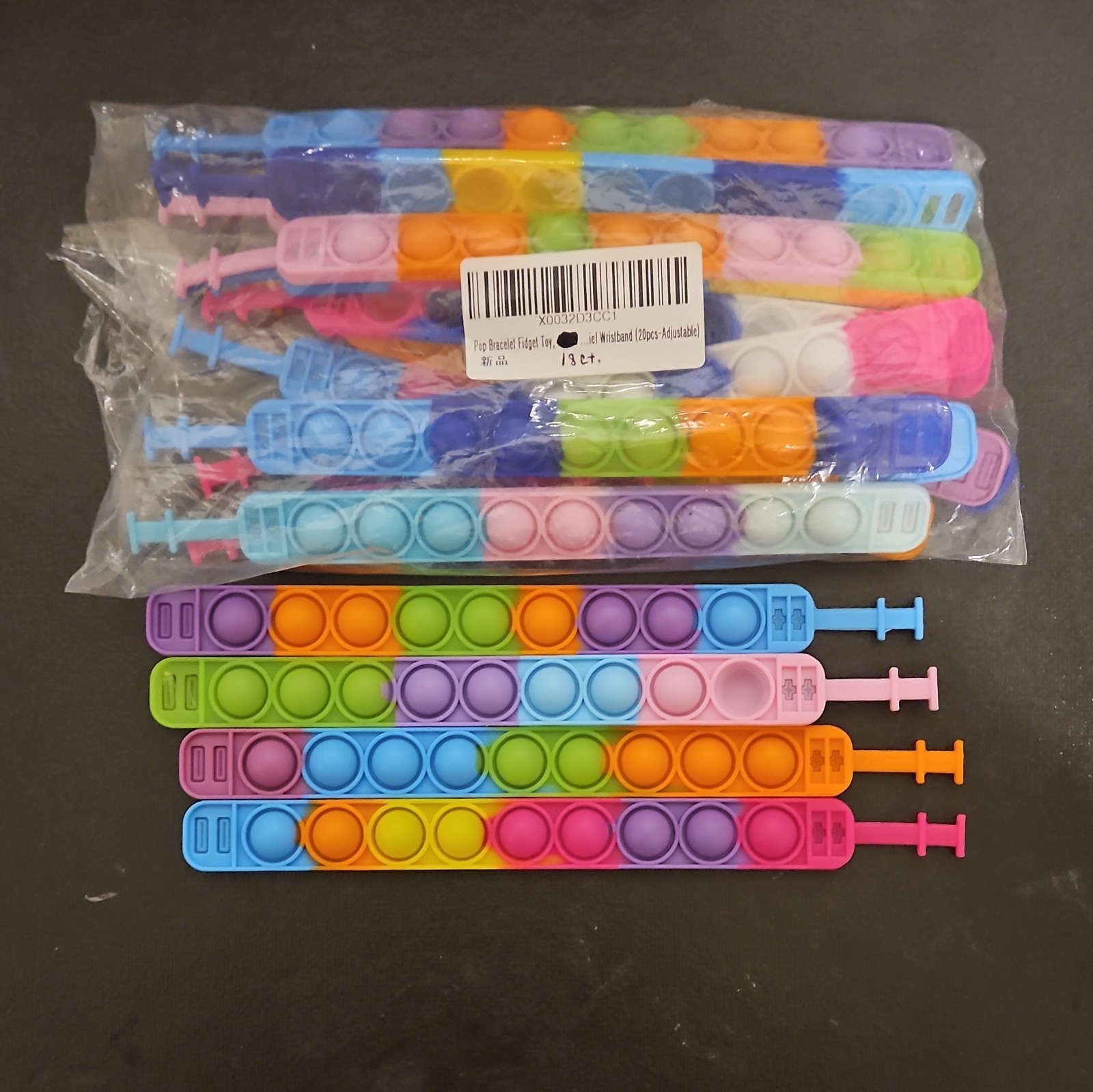 Pop Bracelet Fidget Toy Adjustable Sensory Wristband 18pcs Multicolor X0032D3CC1