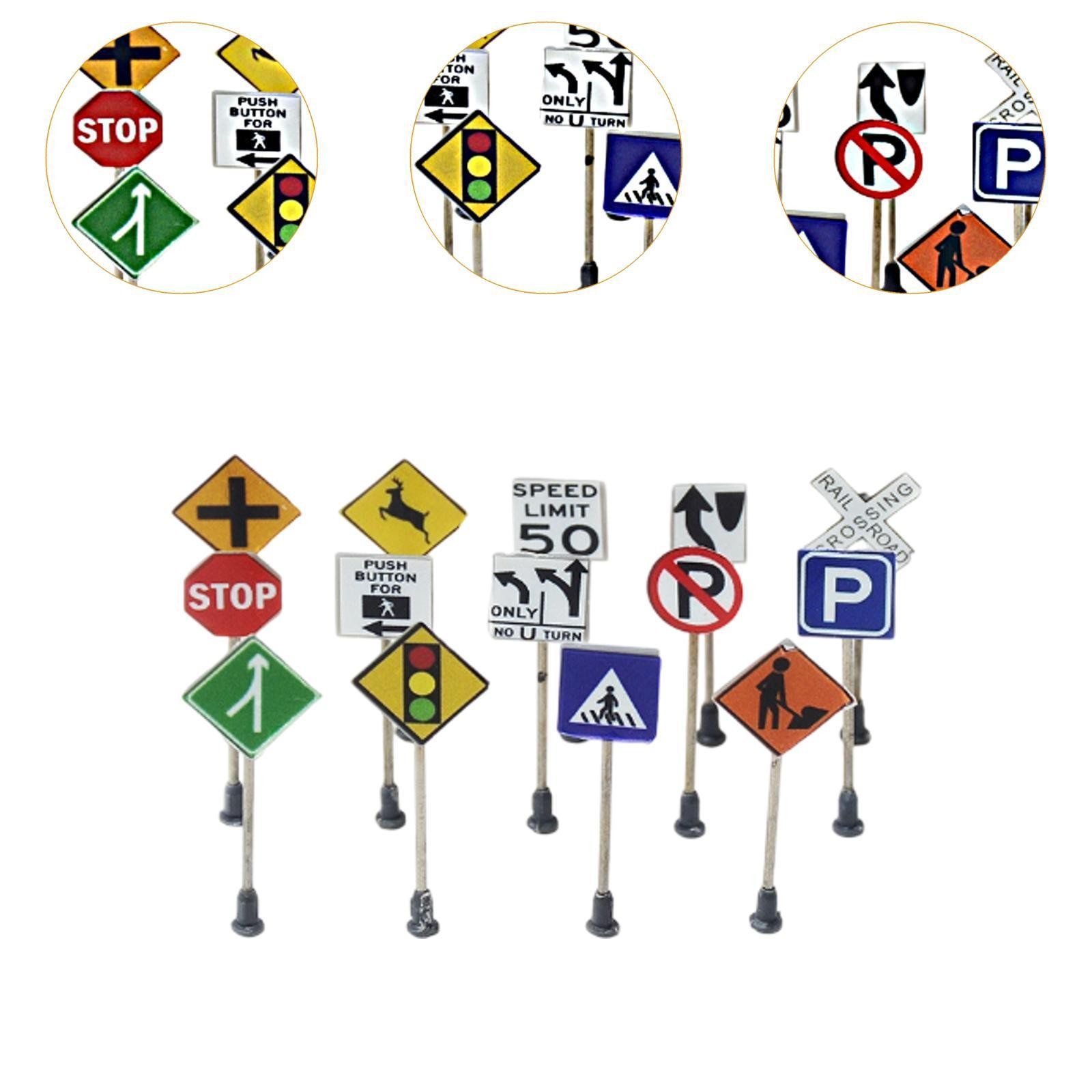 14 Pieces Mini Traffic Sign Models Road Signs Street Signs Traffic Light Model