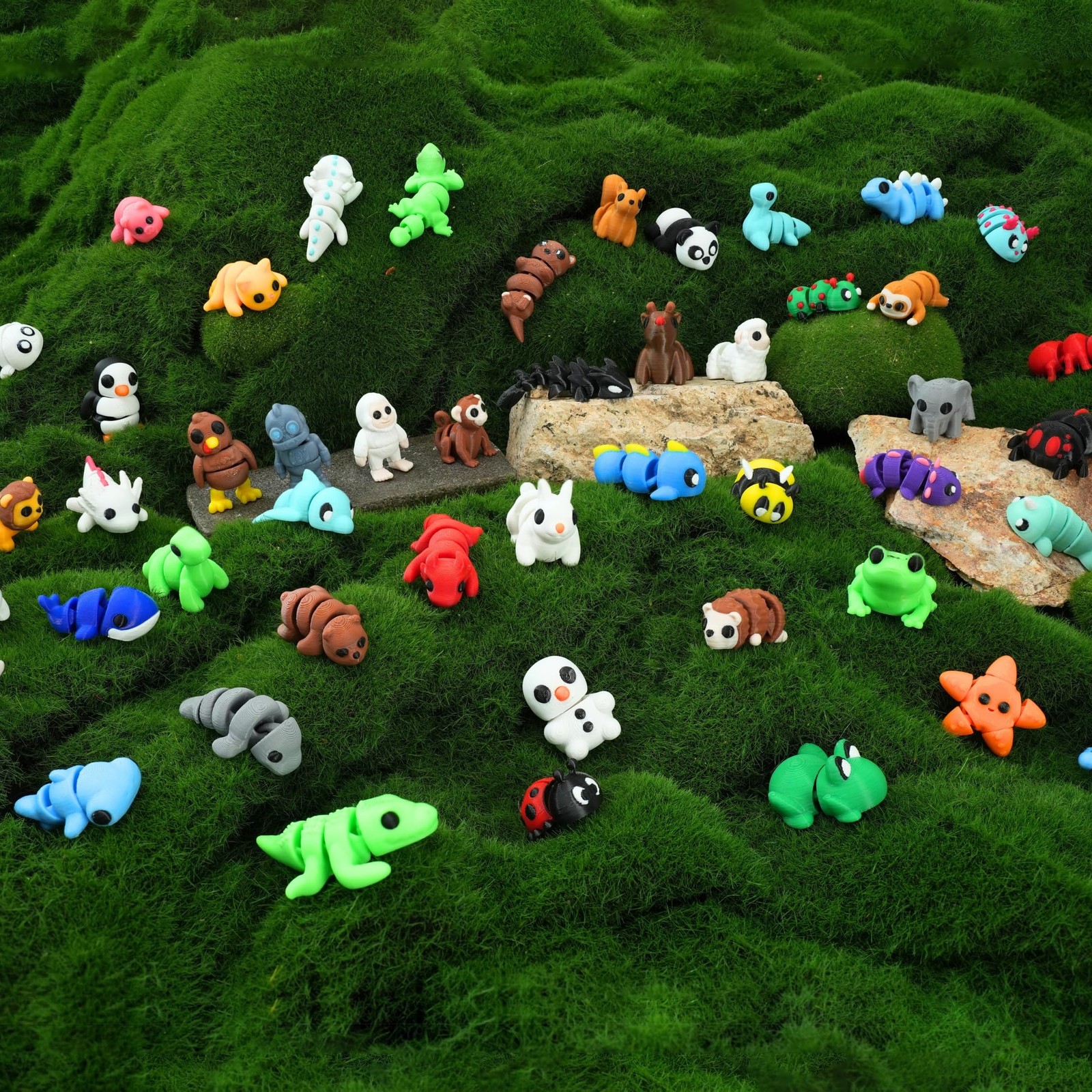 50 Pcs Mini 3D Printed Animal Figurines, Flexible Articulated Fidget Toys, Cute