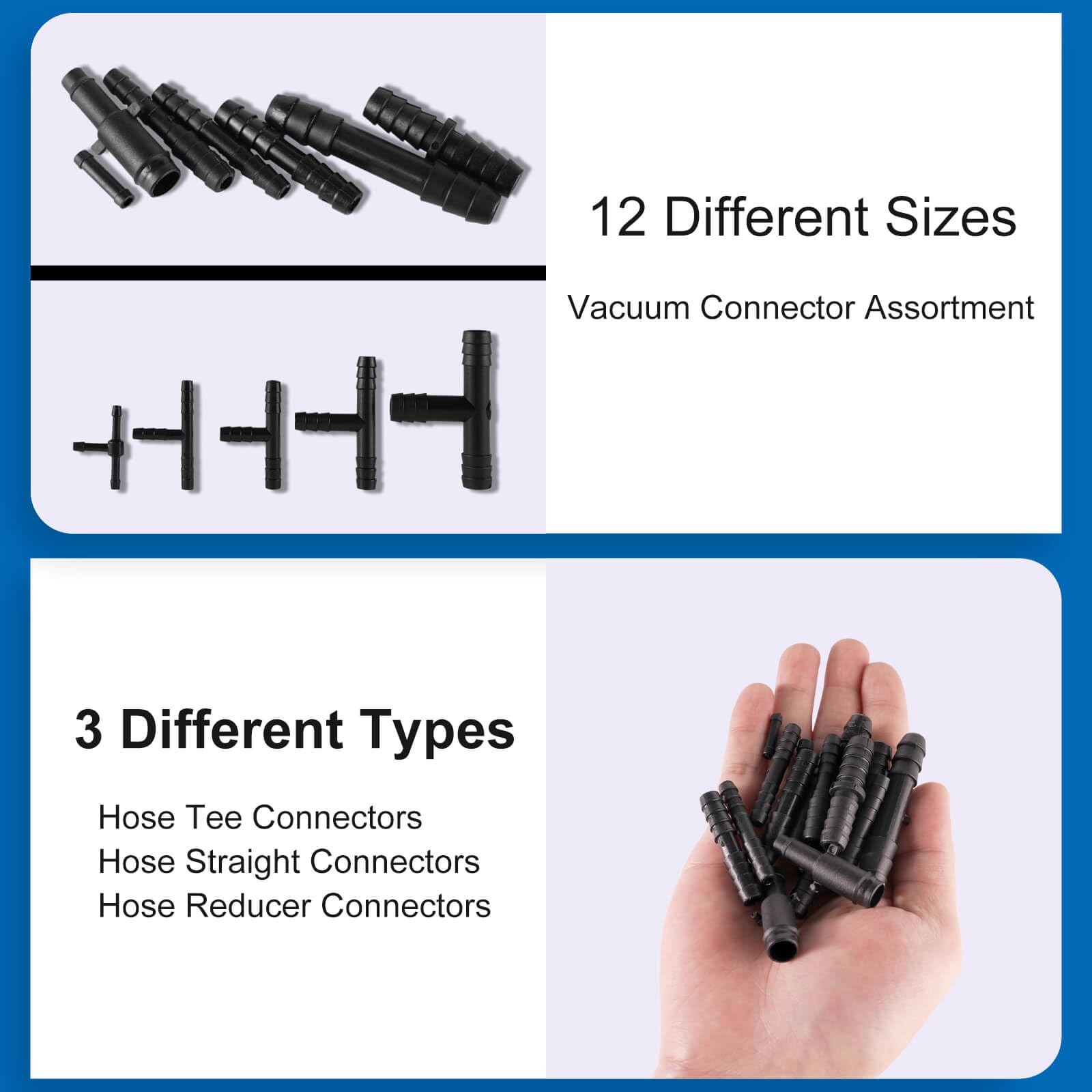 105PCS Automotive Vacuum Connector Assortment, 1/8″ 3/16″ 1/4″ 5/16″ 3/8″ Vac…