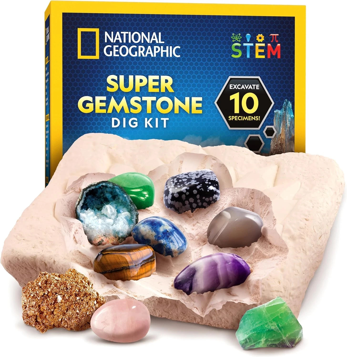 Gemstone Dig Kit for Kids – Excavates 10 Real Crystals, Mining Science Kit, Rock