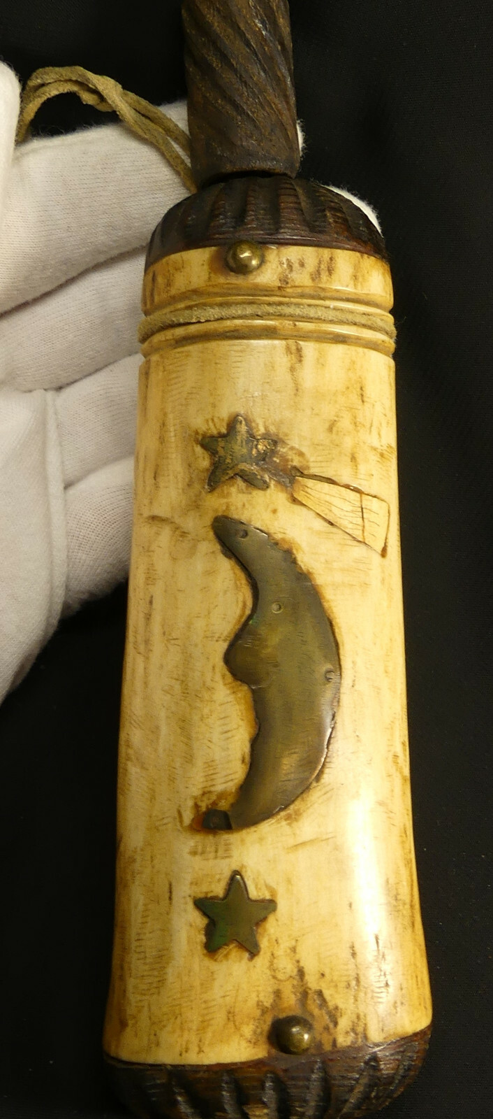 Celestial Moon & Stars Powder Horn. Eyewitness 1866 Massive Leonids Meteor Storm