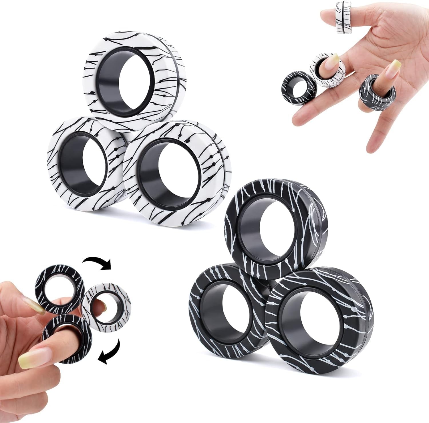 Cevioce 6 PCS Magnetic Rings Fidget Toys 6 Pcs-black White (80 % of Choices)