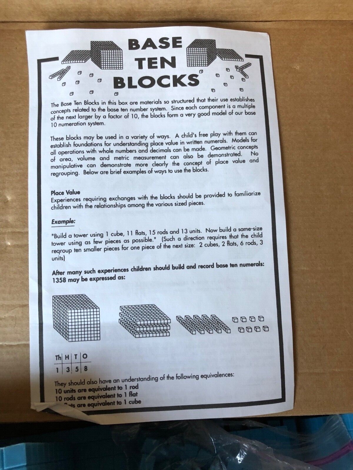 Base Ten Set Learning Resources – Workbook + Blocks Homeschool Math . Used Once