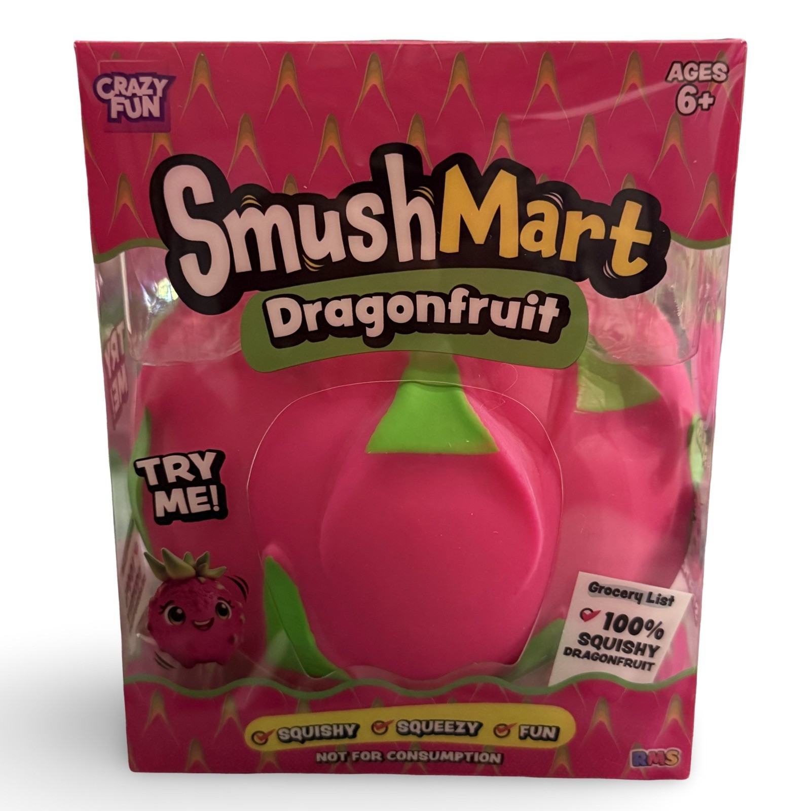 RMS Crazy Fun SmushMart Dragonfruit Squishy Tactile Squeeze Toy, Pink/Green