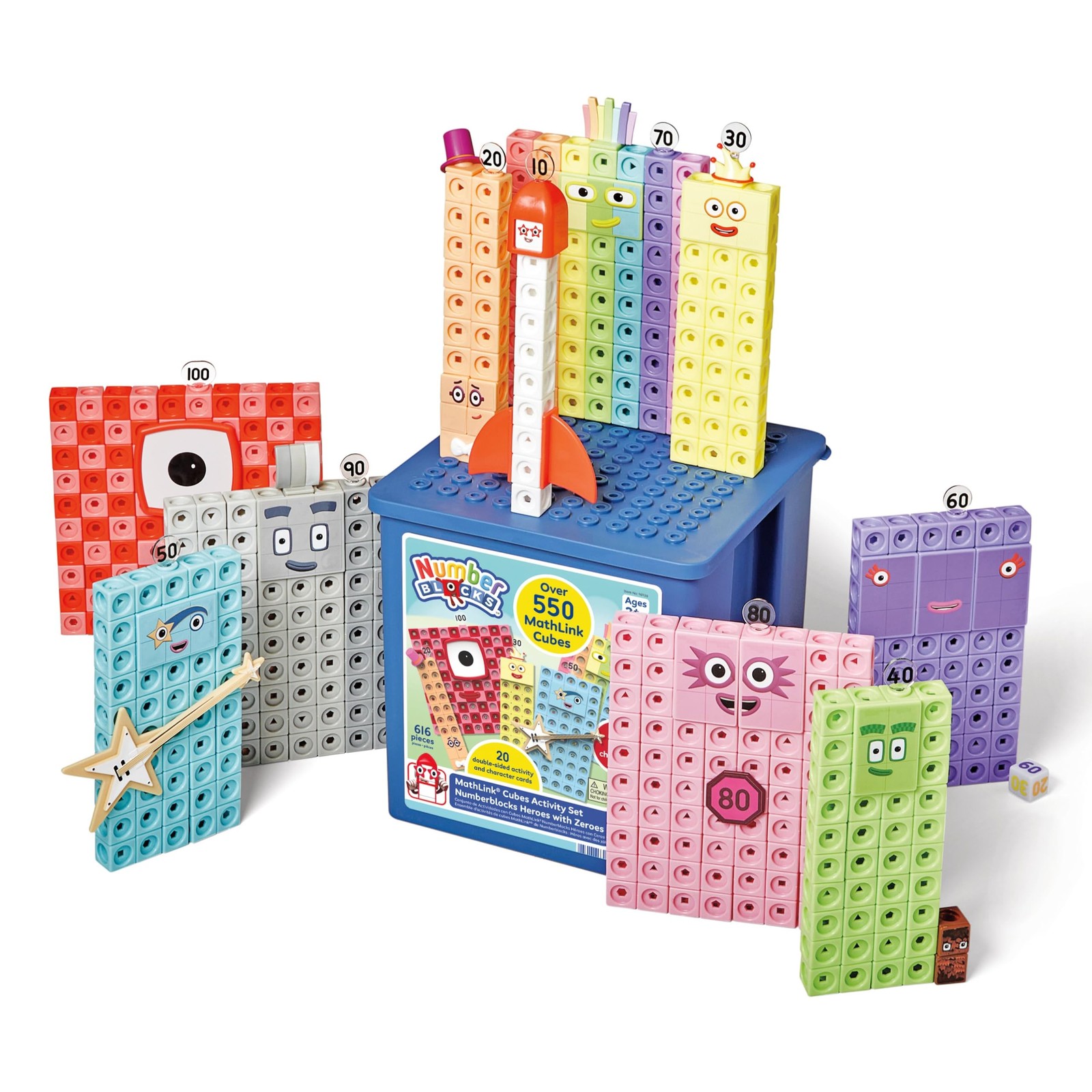 hand2mind Numberblocks Heroes with Zeroes MathLink Red, Blue, Green, Yellow