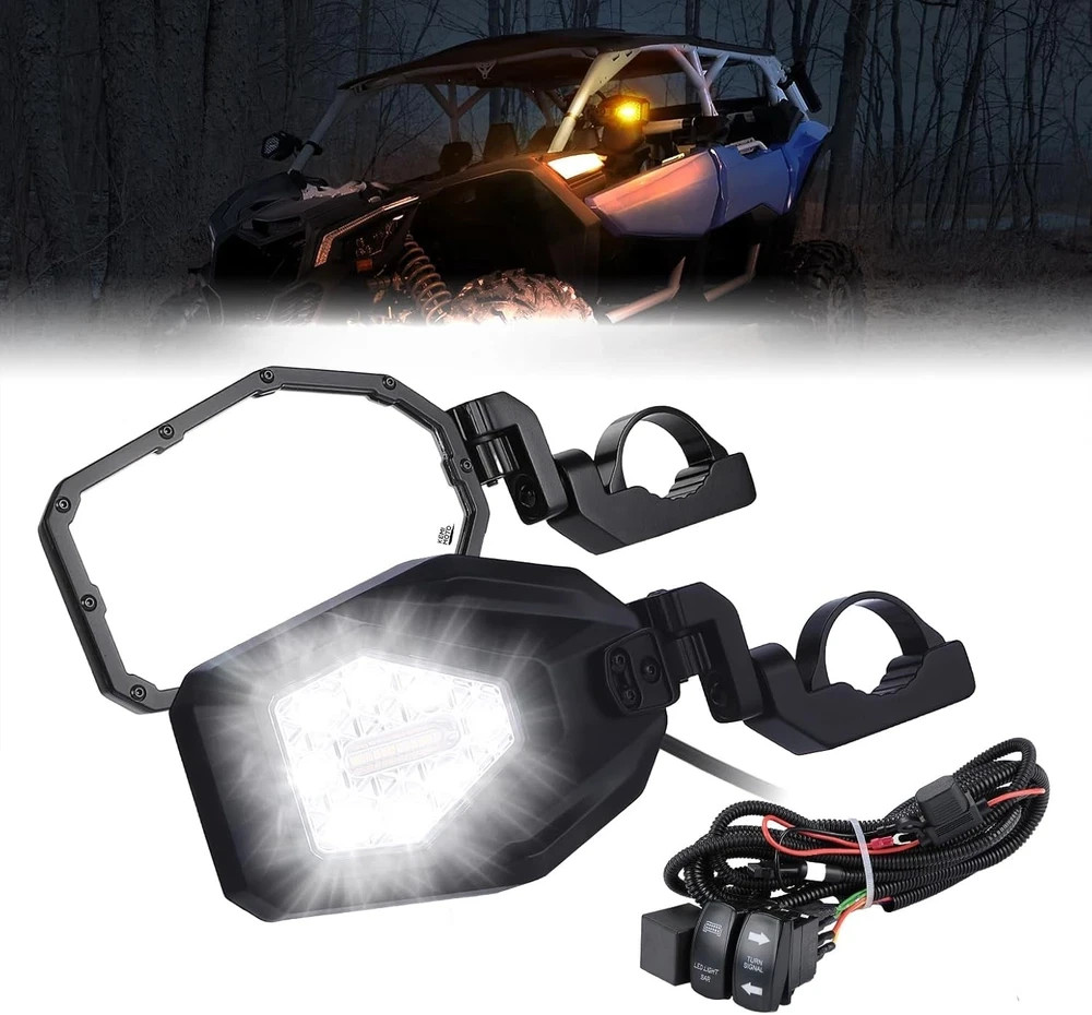 KEMIMOTO UTV Side Mirrors with LED Spot and Turn Signal Lights – Heavy Duty Alum