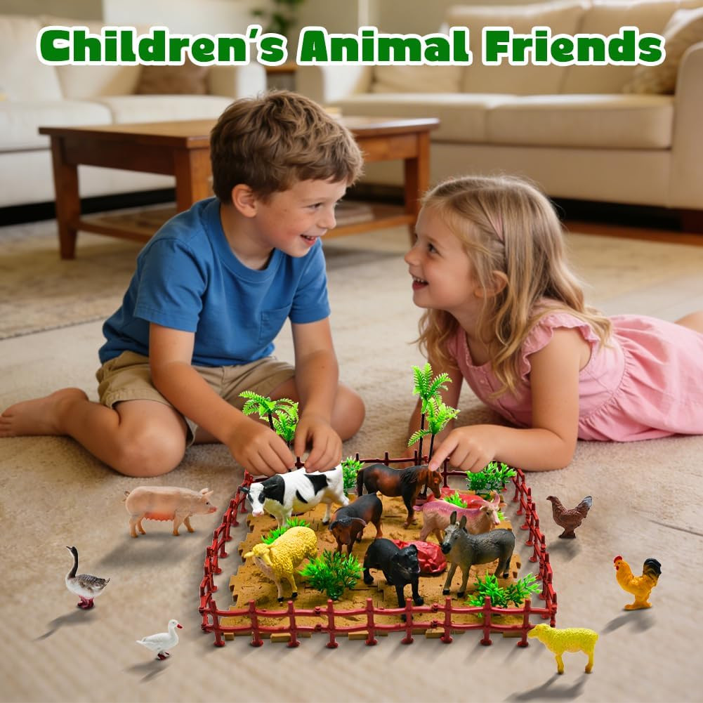 Farm Animal Figurines Playset 53 Pcs Plastic Toys Fences Blocks Kids