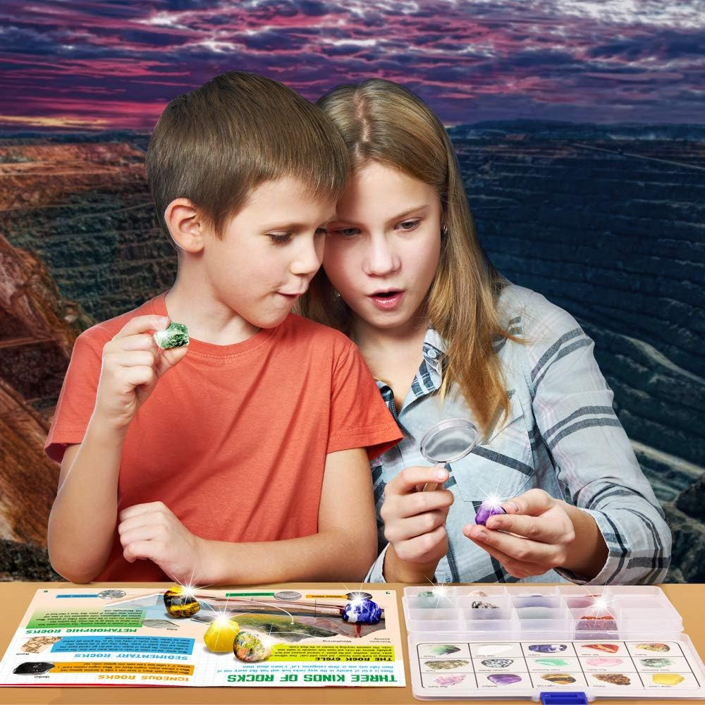 Rocks Collection – 15-Piece Rock Collections for Kids – Cool Geology Gem Kit wit