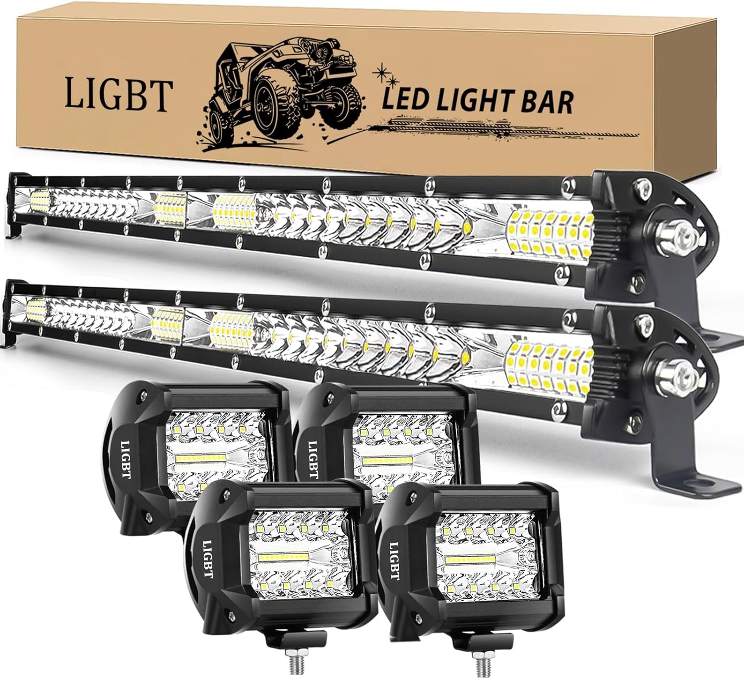 2Pcs 21 Inch 204W LED Light Bar With 4 Inch Pods