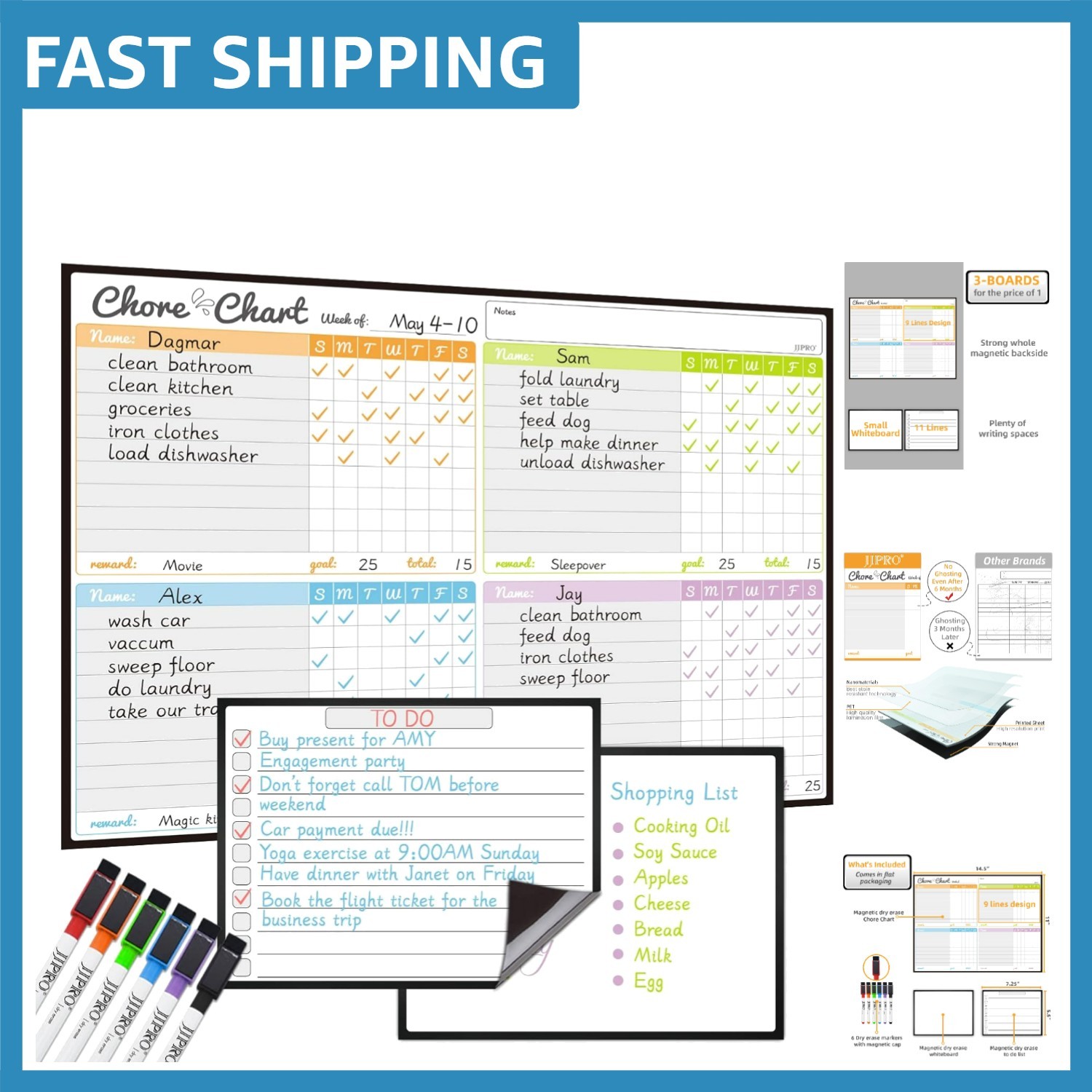 Reusable Dry Erase Magnetic Chore Chart & 2 Notepads – Ideal for Kids’ Tasks