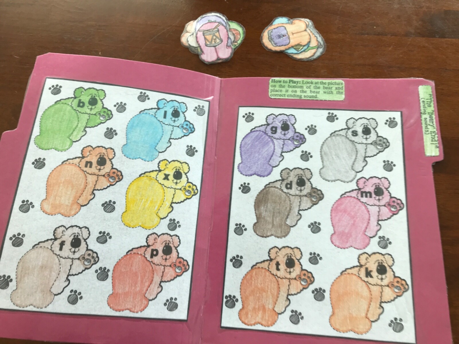 The Beary End! Ending Sounds 1-4 Grade language arts file folder game