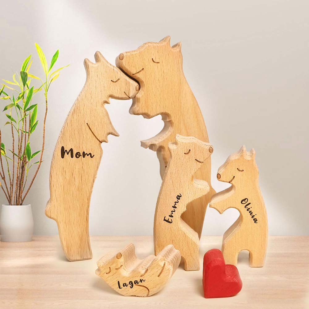 Playful Unique Eco-Friendly Lightweight DIY Bear Family Wooden Puzzle Decoration