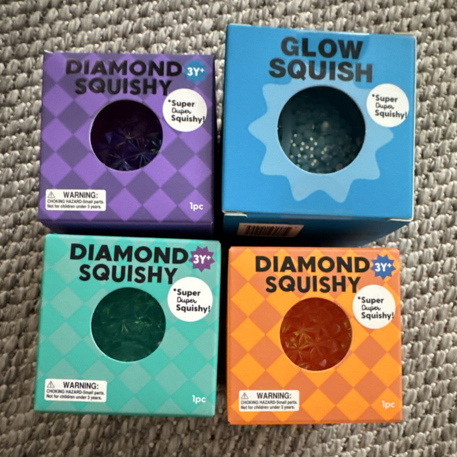 J’Adore Diamond Squishy & Glow Squish Tactile Squeeze Toys Multicolor 4-Pack