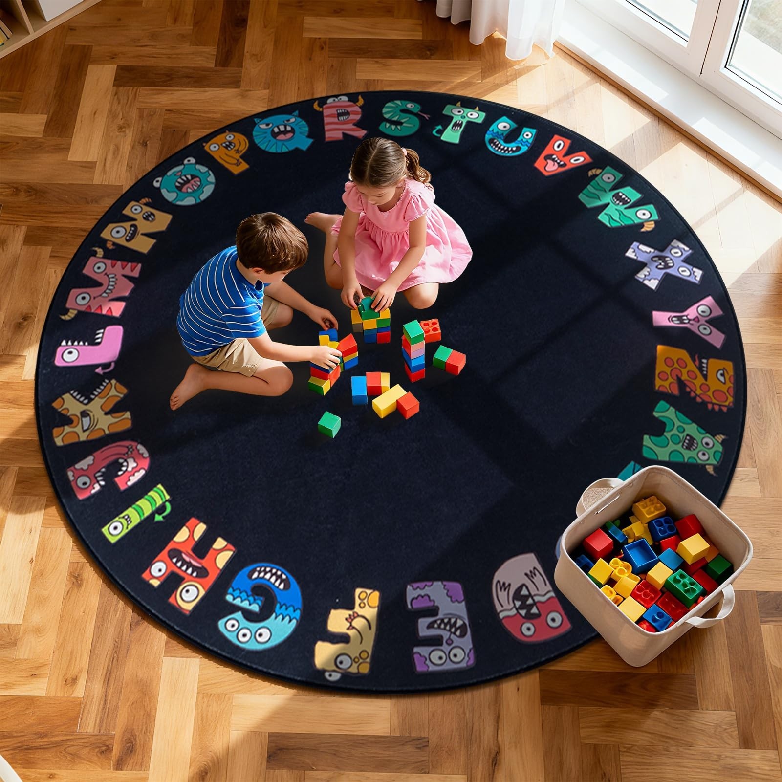ABC Alphabet Rug for Kids, Classroom Playmat 5ft Non-Slip Circle Rugs for pla…