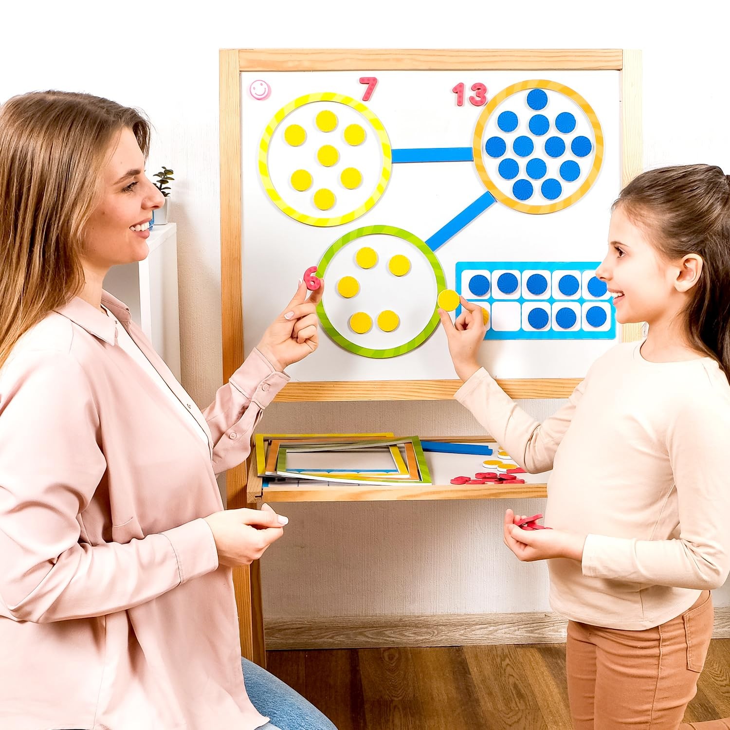 84 PCS Magnetic Number Bonds 24 x 24 cm (9.4 x 9.4 inches), Red, Green, Blue