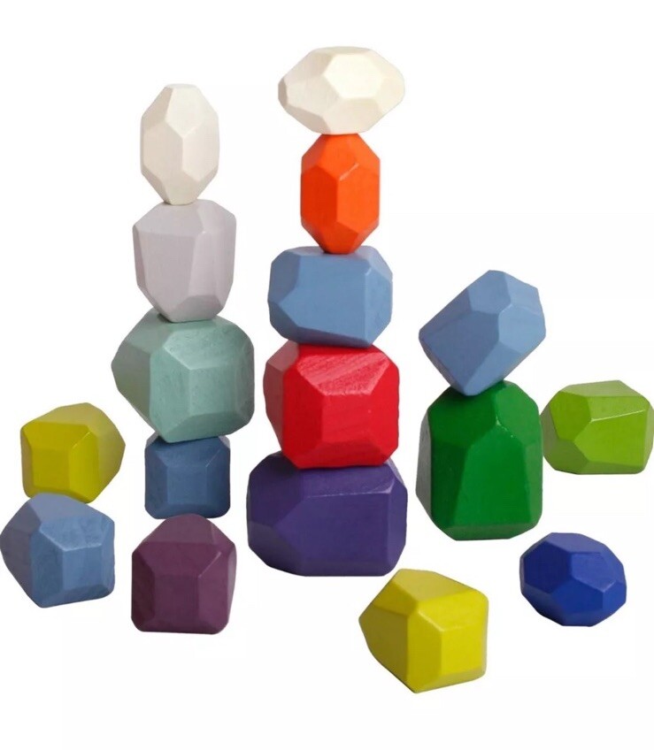 Bestamtoy 18 PCS Wooden Sorting Stacking Balancing Stones Educational Preschool+