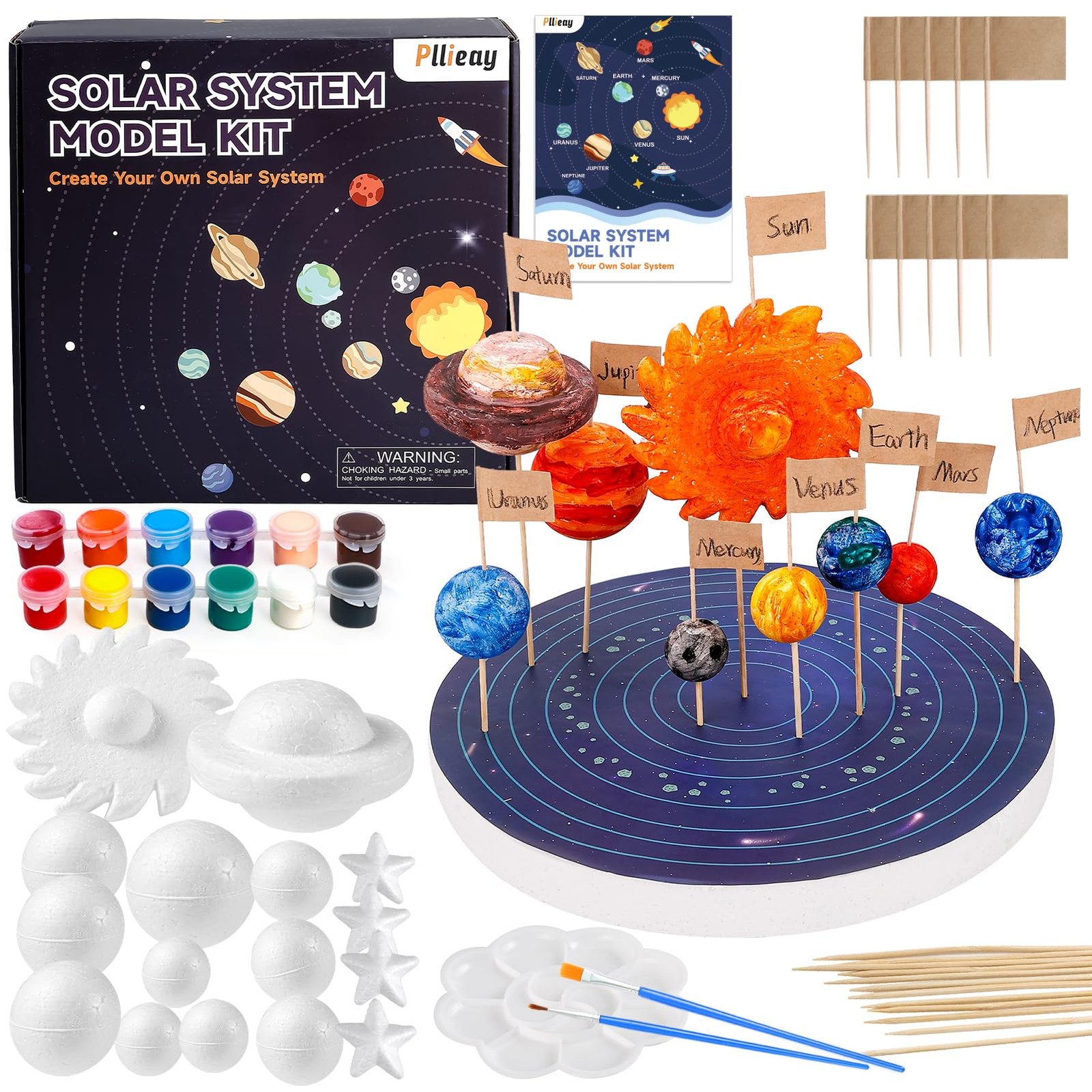 Pllieay Solar System Model Kit, Includes Foam Cylinder, Mixed Sized Foam Balls,