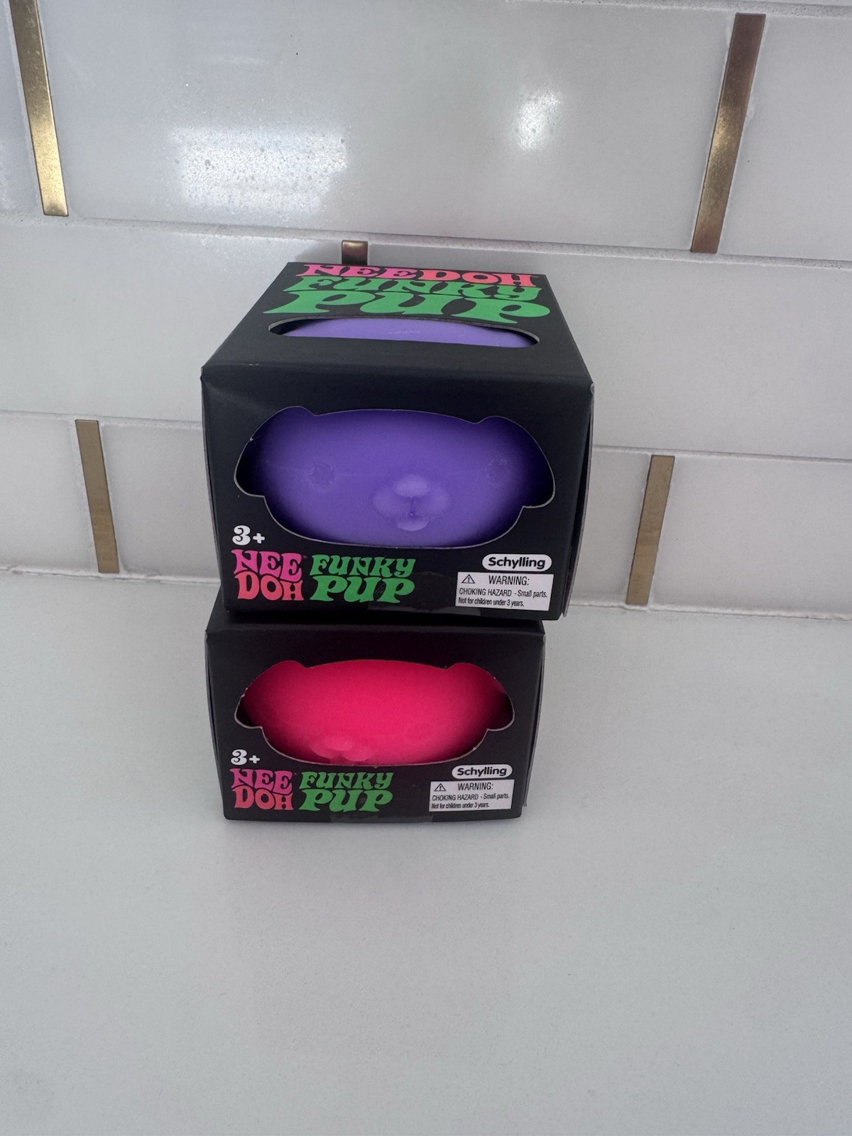 2 Needoh Funky Pup Pet Me Purple & Pink Collectible Squishy Stress Relief Toy