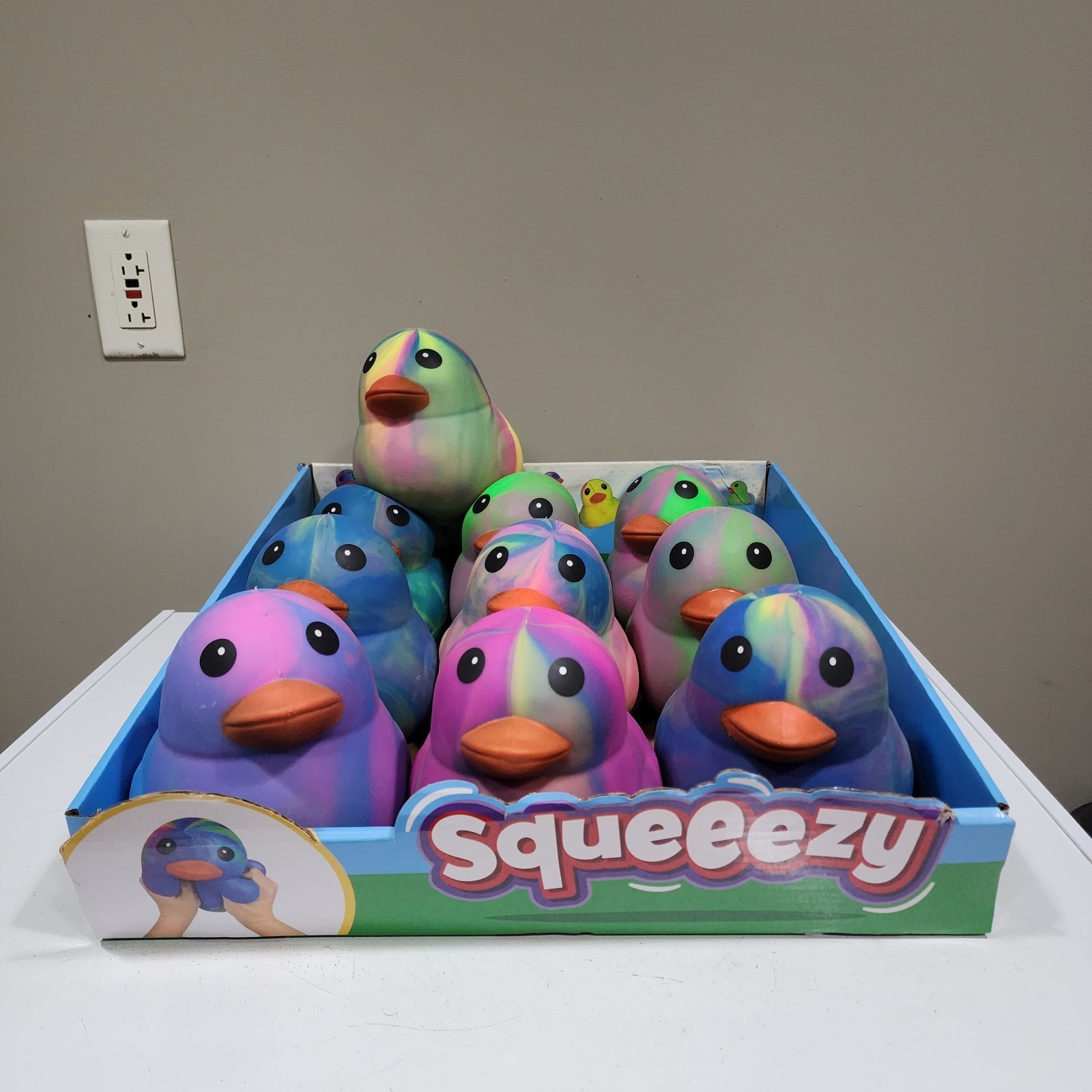 1x Sunny Days Jumbo Squeezy Duck Tie-Dye Squishy Stress Relief Toy Colors Vary