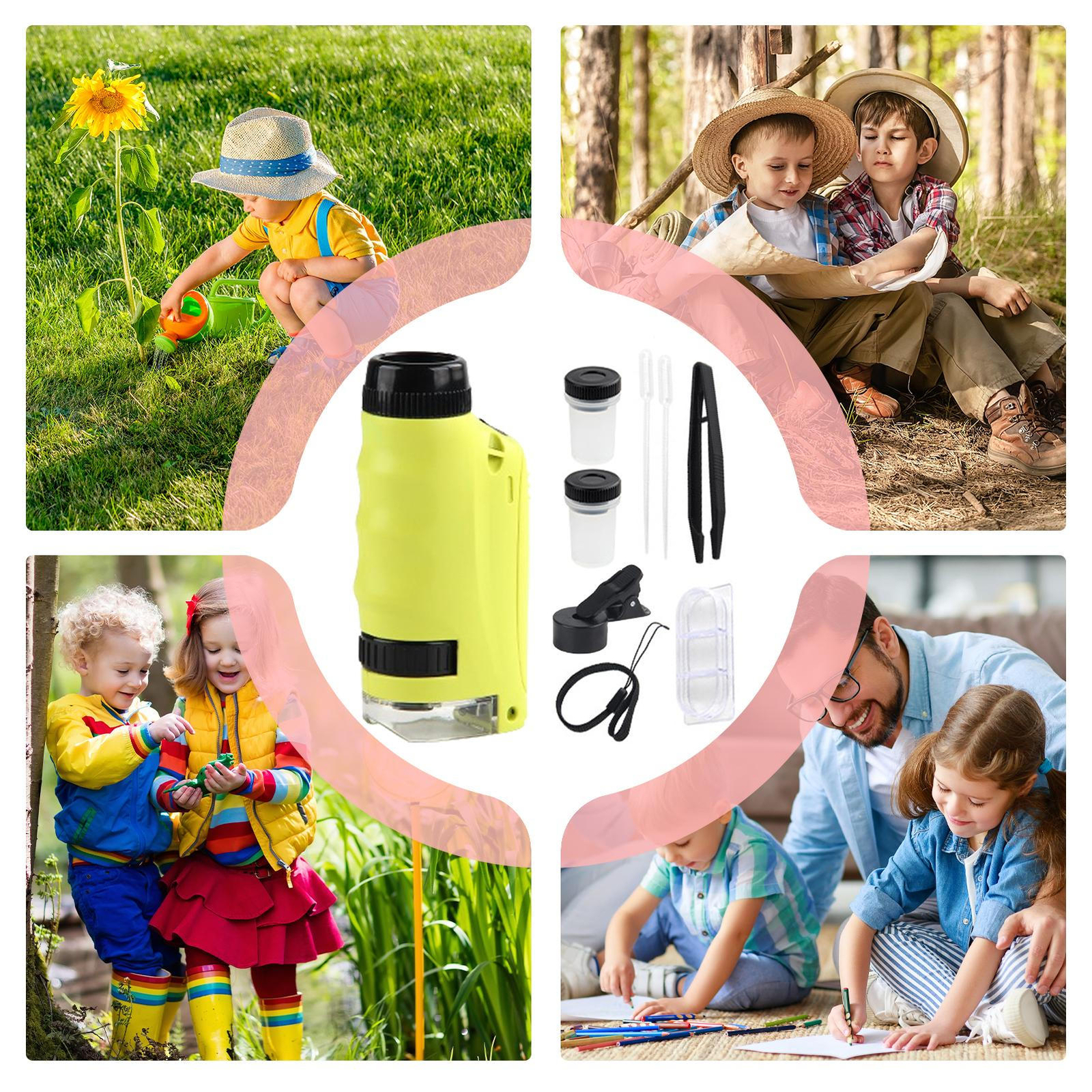 Mini Microscope For Kids Portable Microscope LED Lighting Small Handheld US NEW