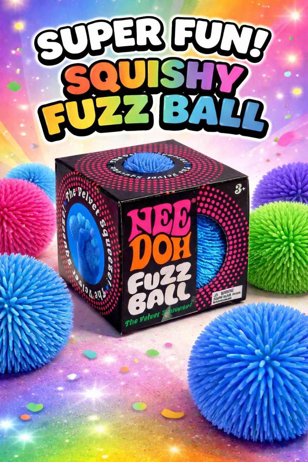 NeeDoh Fuzz Ball “The Velvet Squeeze!” BLUE, Authentic, New
