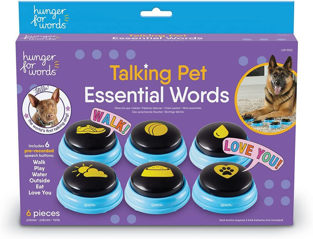 Talking Pet Essential Words – 6 Piece Set Pre-Recorded Speech Buttons for Dogs,