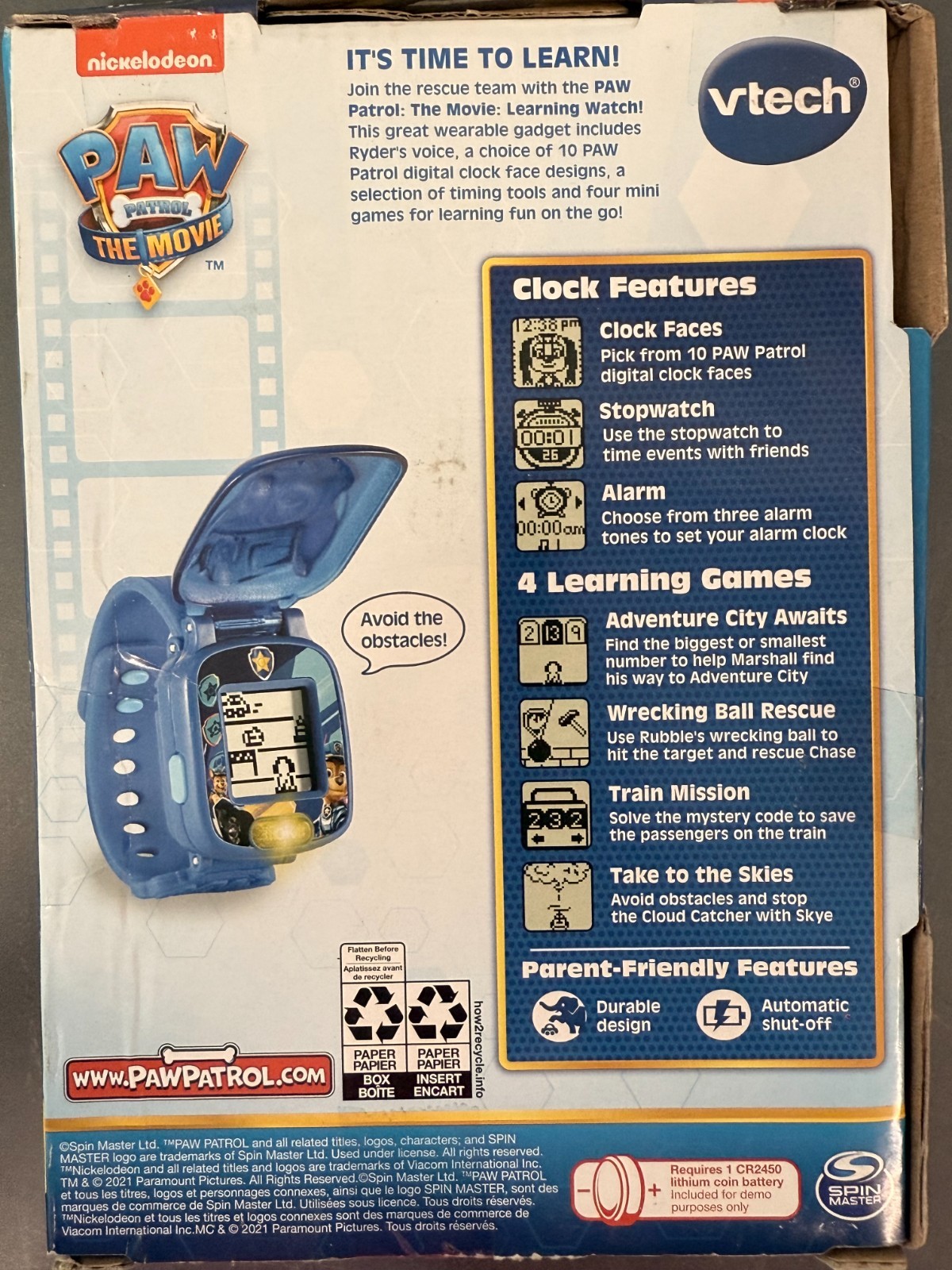 2 Blue Nickelodeon VTech PAW Patrol Movie Chase Teaching/Learning Watches #5255