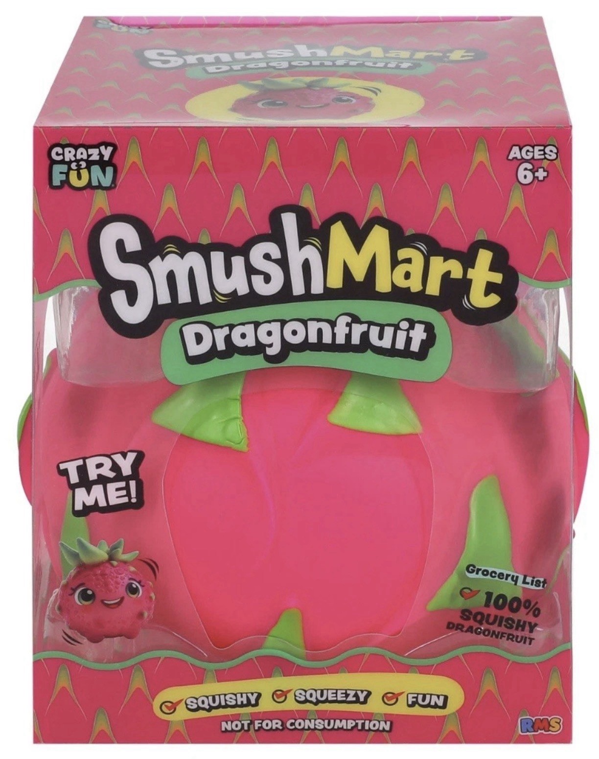 SmushMart Dragonfruit Squishy Tactile Squeeze Toy, Pink/Green Five Below