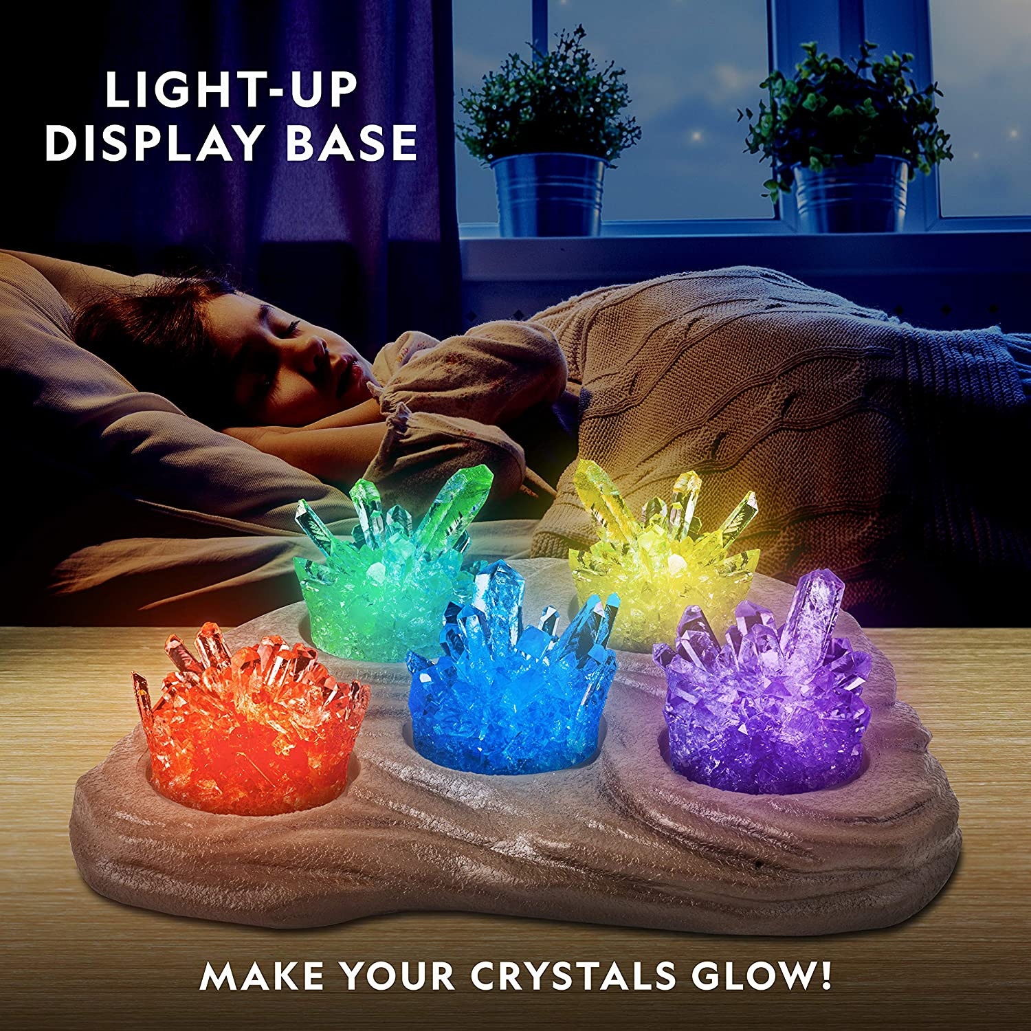 National Geographic Mega Crystal Growing Kit for Kids- Grow 6 Crystals with Ligh