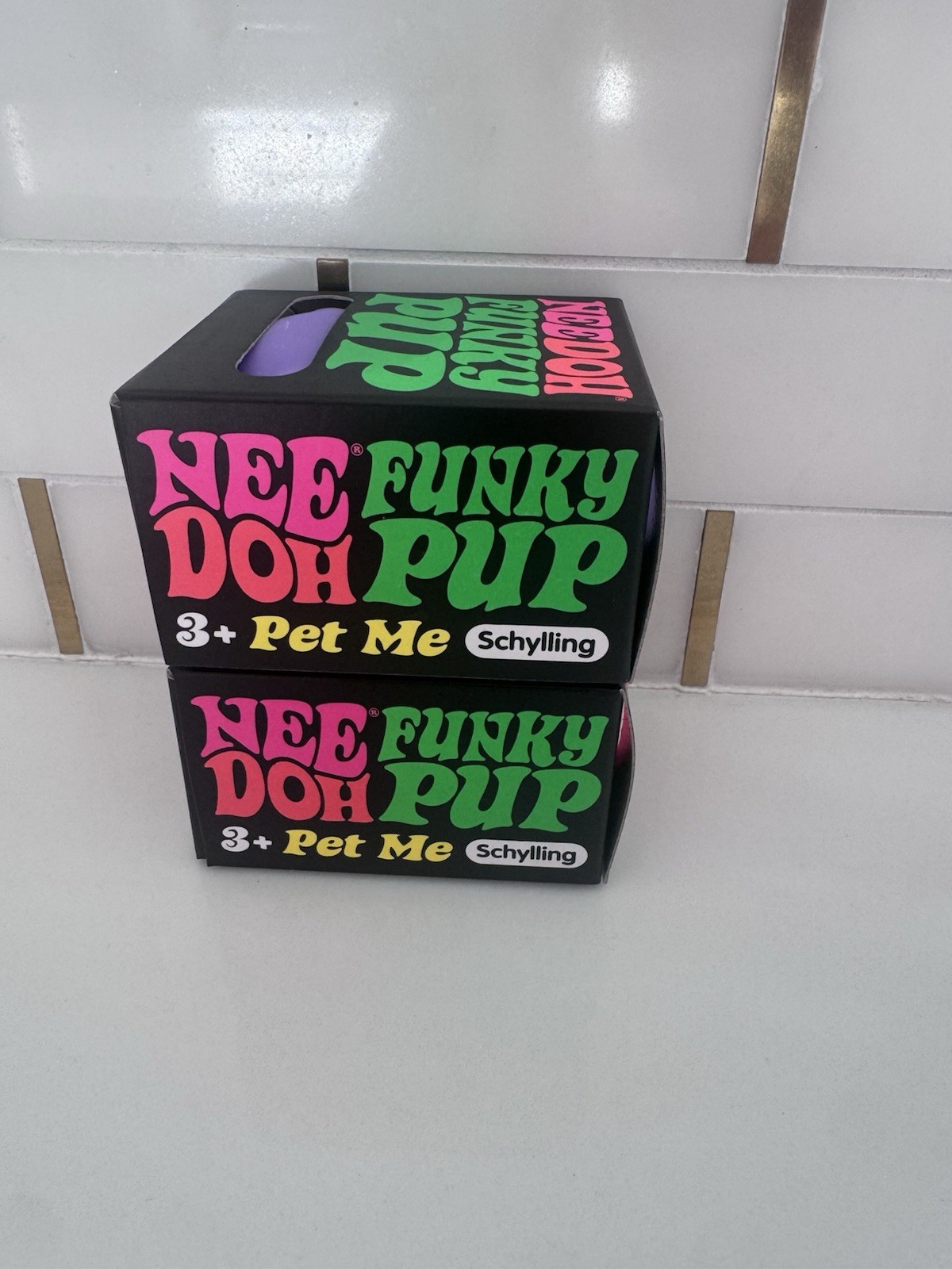 2 Needoh Funky Pup Pet Me Purple & Pink Collectible Squishy Stress Relief Toy