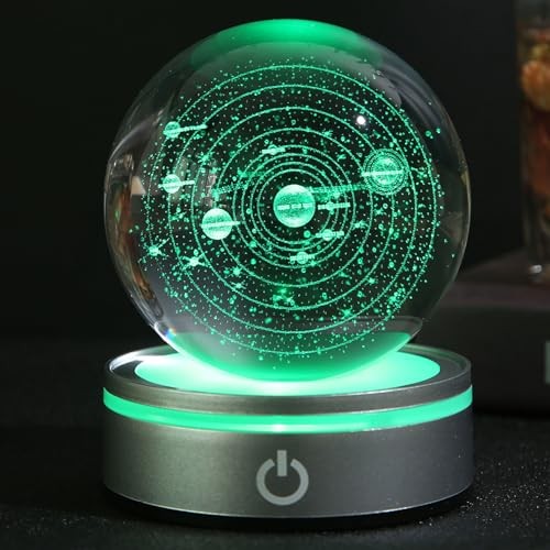 3D Crystal Ball Solar System Model with LED Lamp Base, Space Decor Solar system