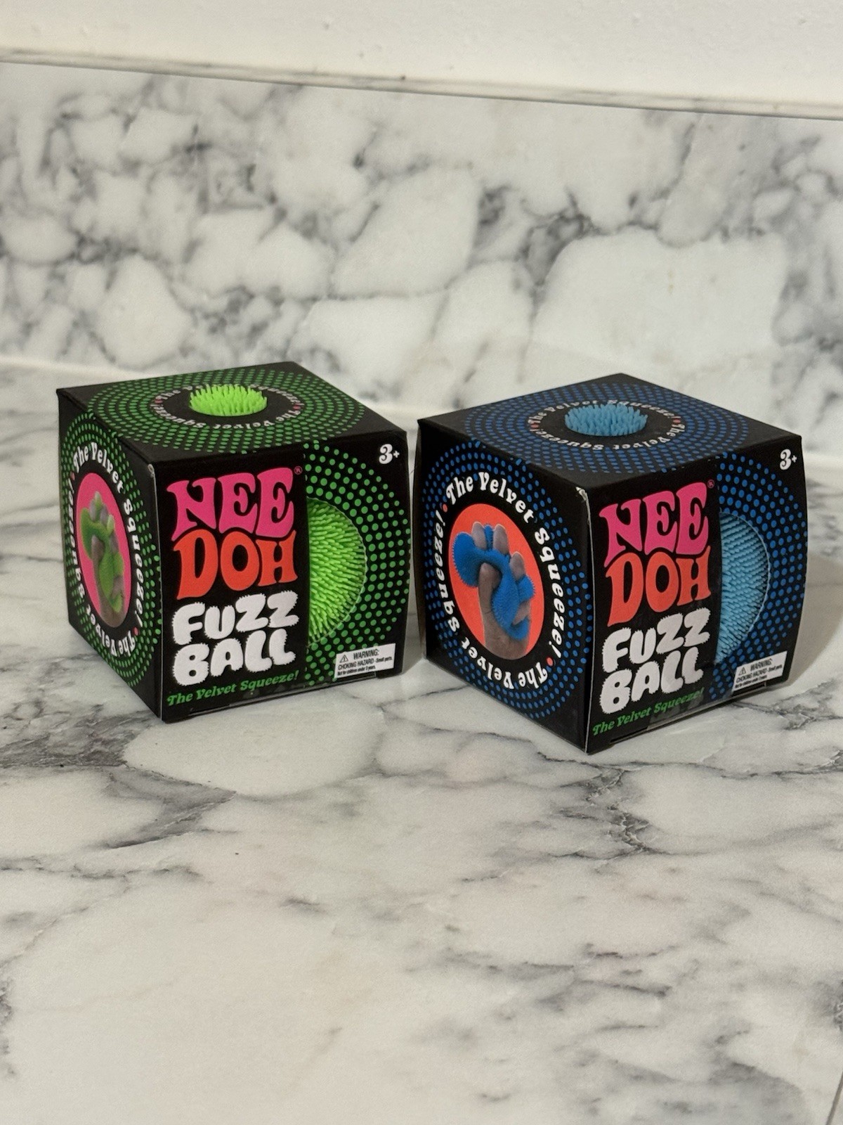 Lot Of 2 Nee Doh Fuzz Ball The Velvet Squeeze – Green And Blue Viral