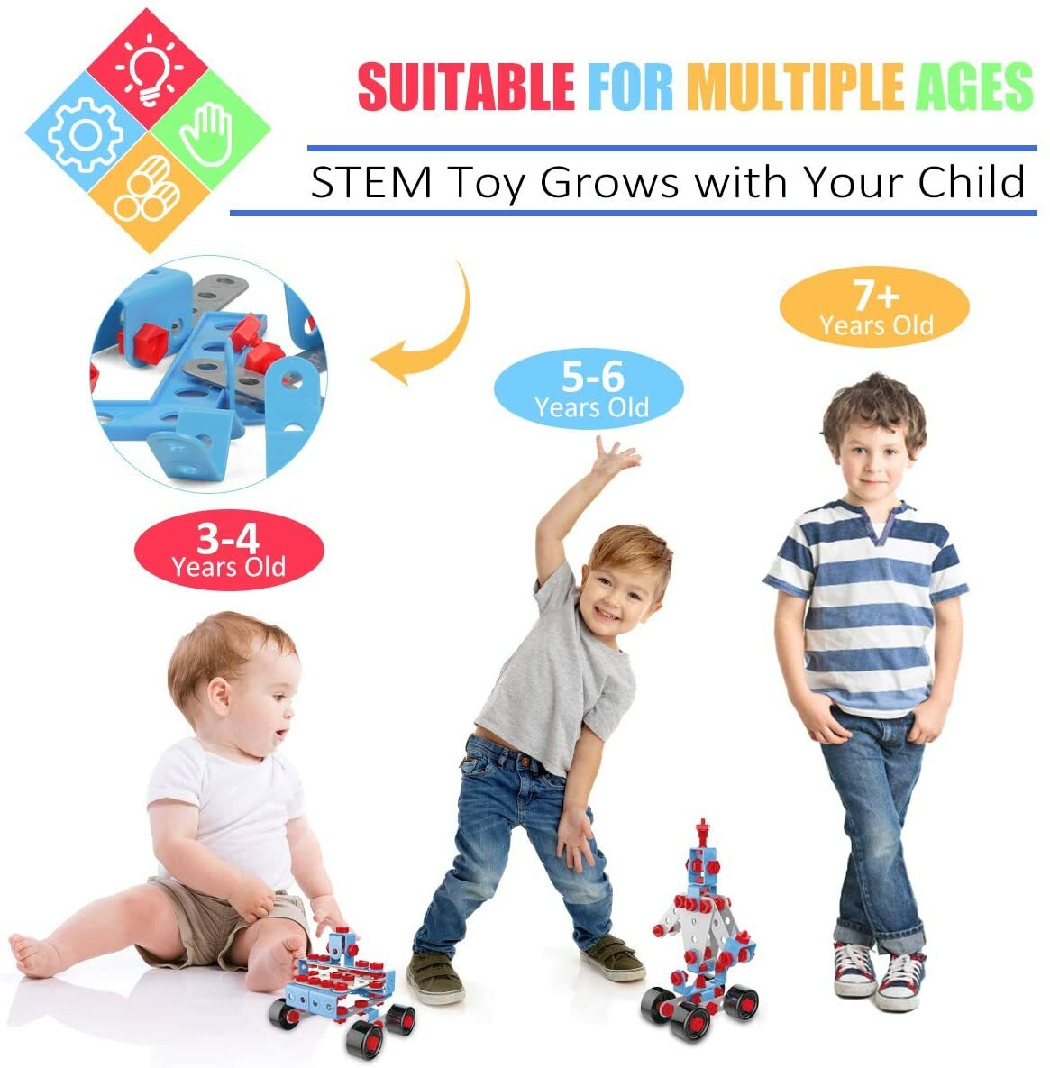 247pcs 7-in-1 STEM Toys Robot Building Kit, Electric Drill Puzzle Building Set w