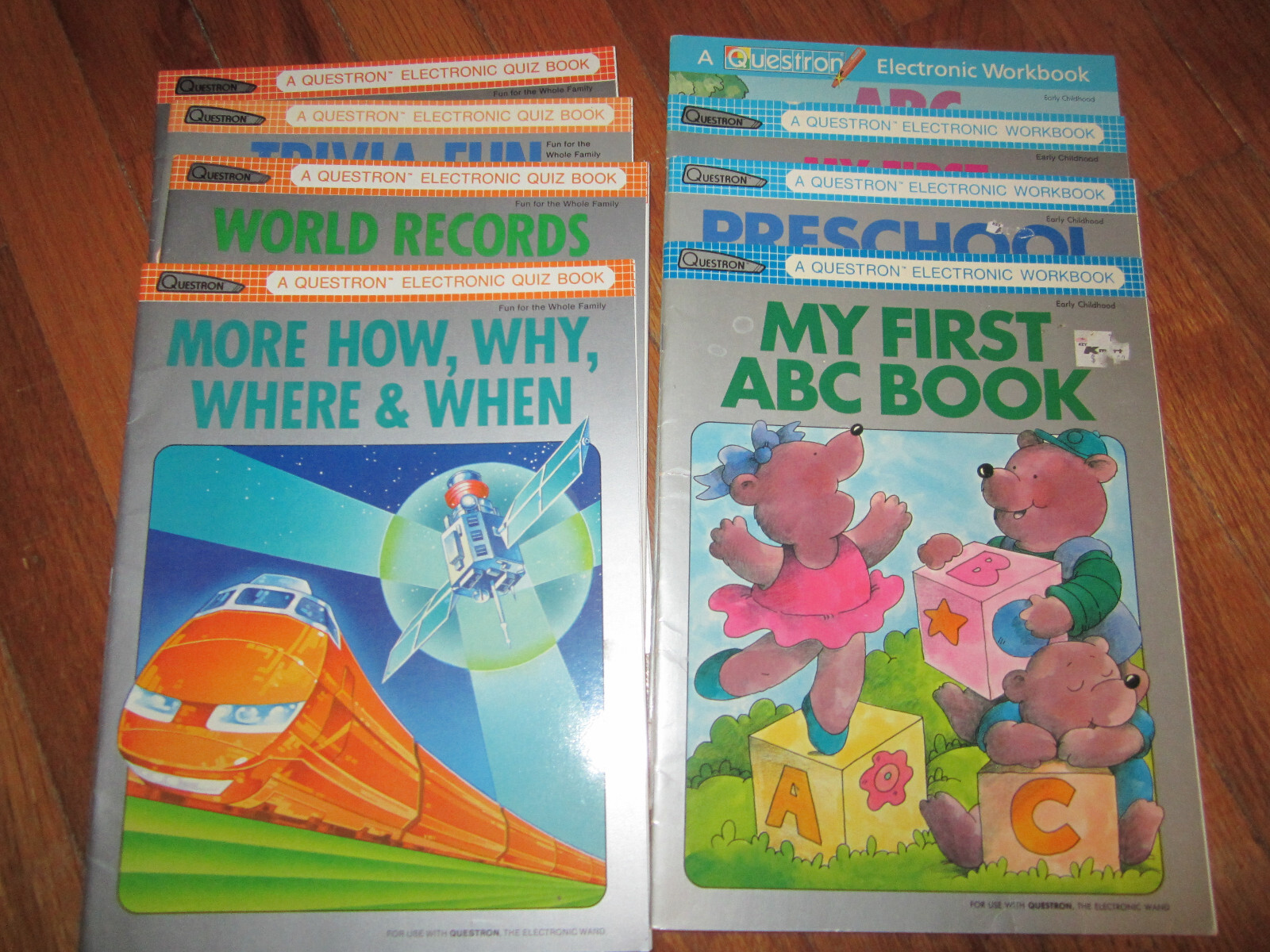 (8) Vintage 1980s «QUESTRON» ELECTRONIC QUIZ BOOK Kids Education Books Lot