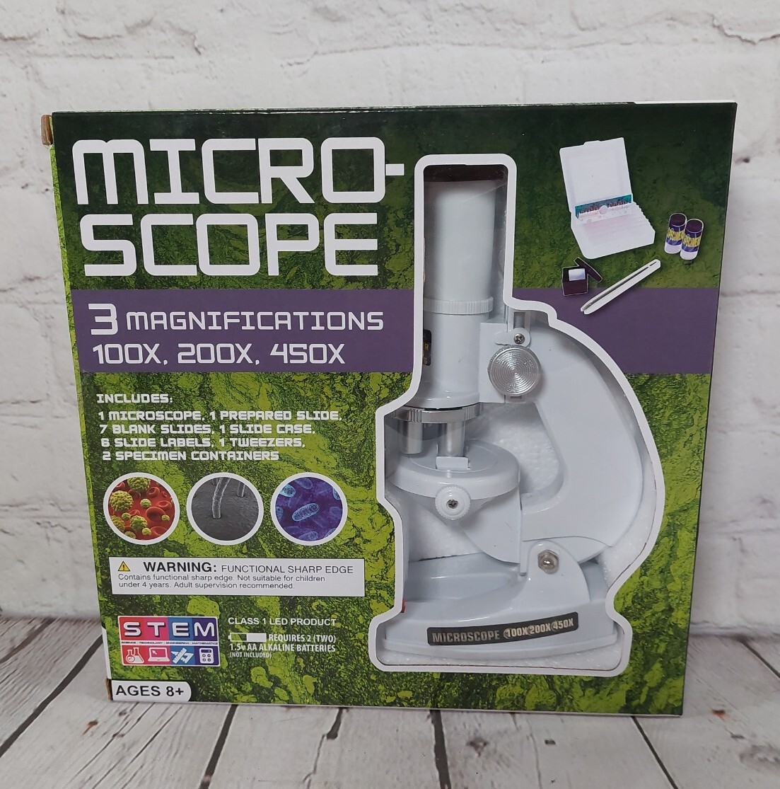 Kids Microscope Toy STEM Science for ages 8+ 3X Magnifications w/Prepared Slide