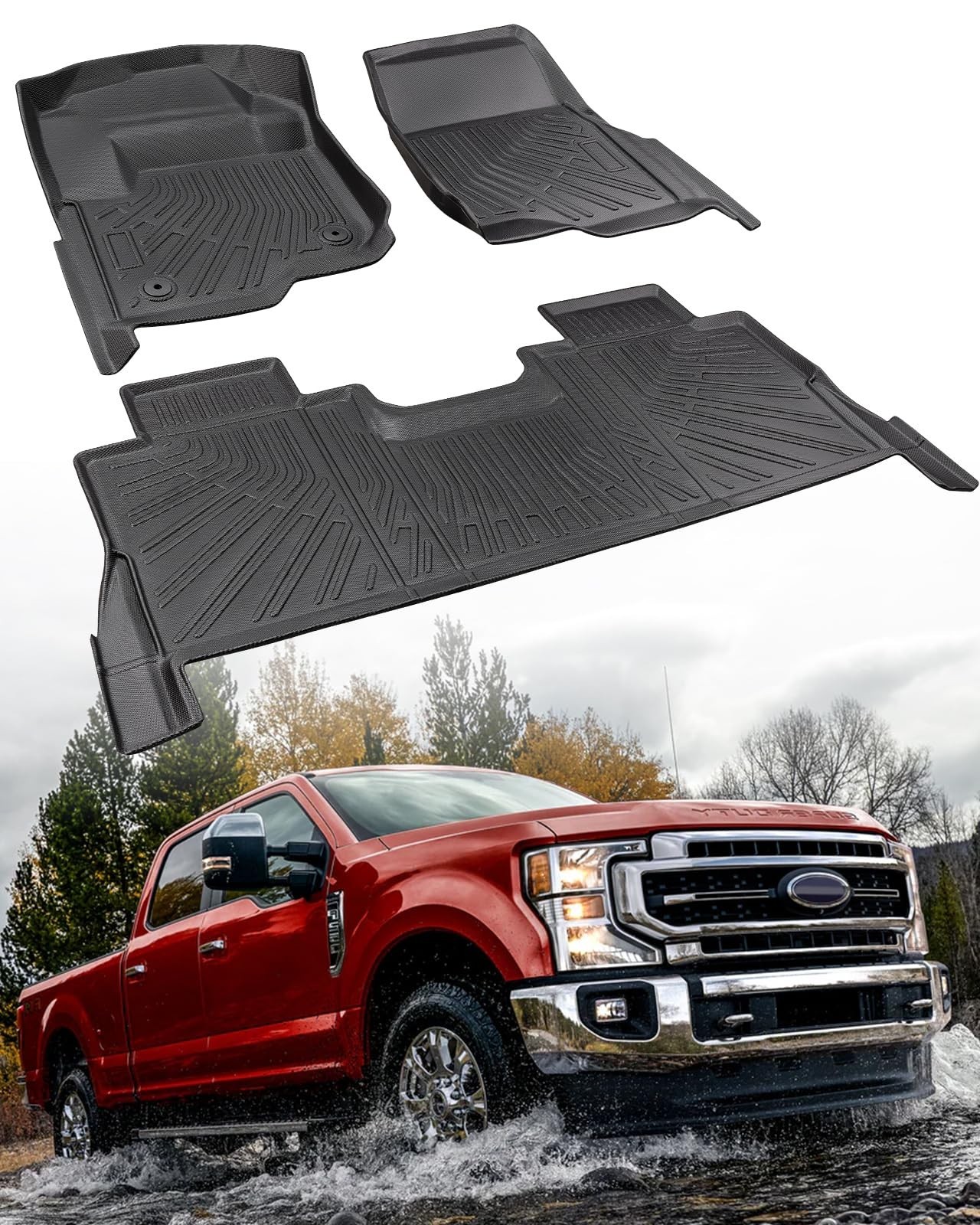CreekT Floor Mats for Ford F250 F350 F450 Super Duty Crew Cab 2017-2025 Rubber