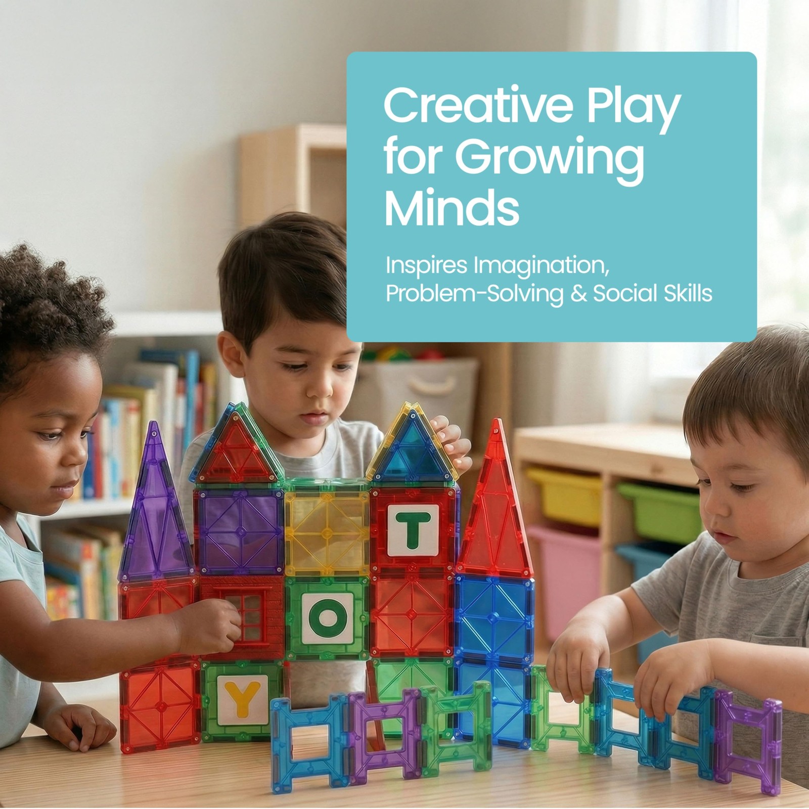 Playmags Magnetic Tiles for Kids 150-Piece Set, 2. Multicolor