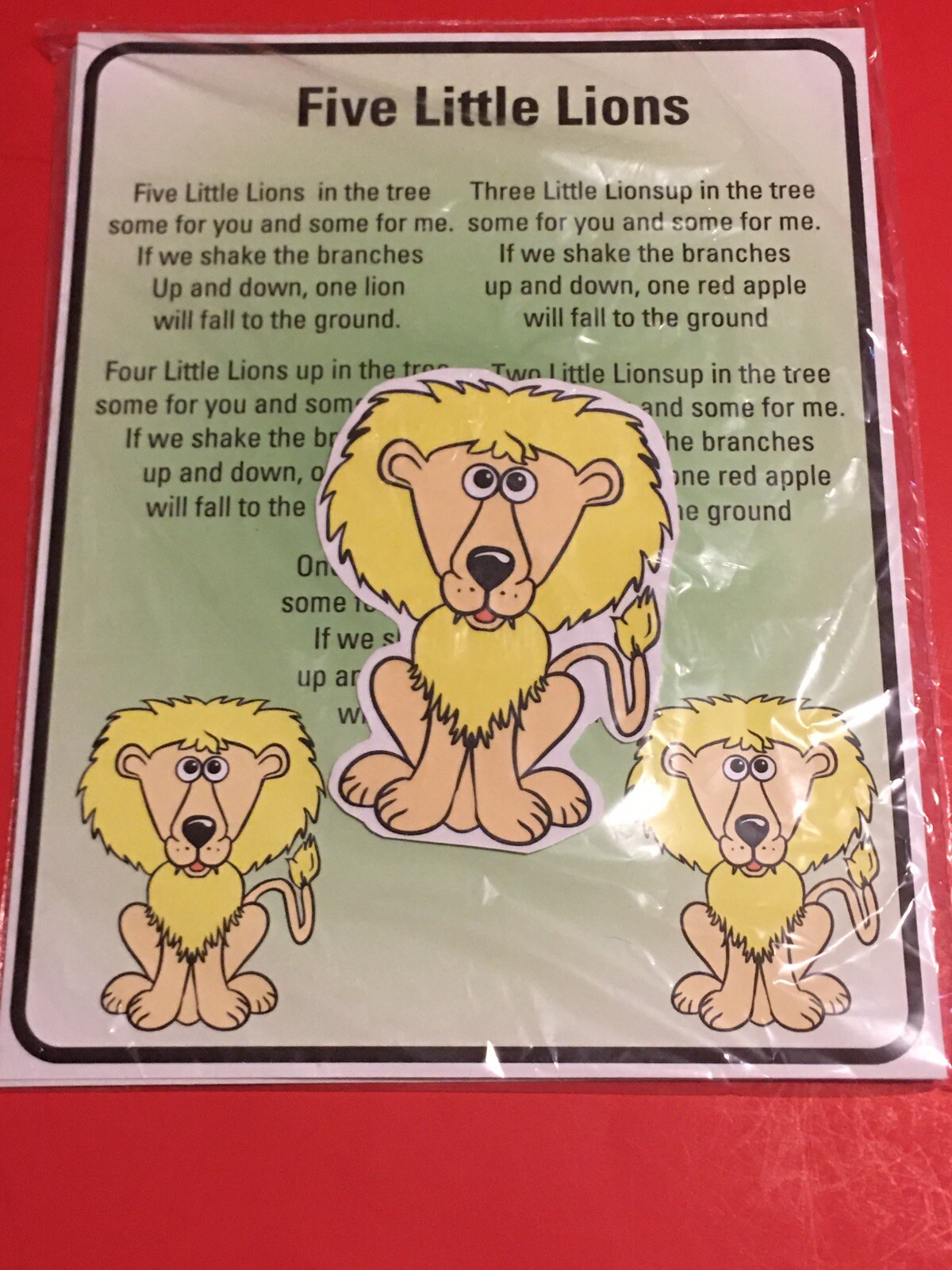 Five lions – FLANNEL BOARD SET – LAMINATED – FLANNEL FELT STORY and PIECES