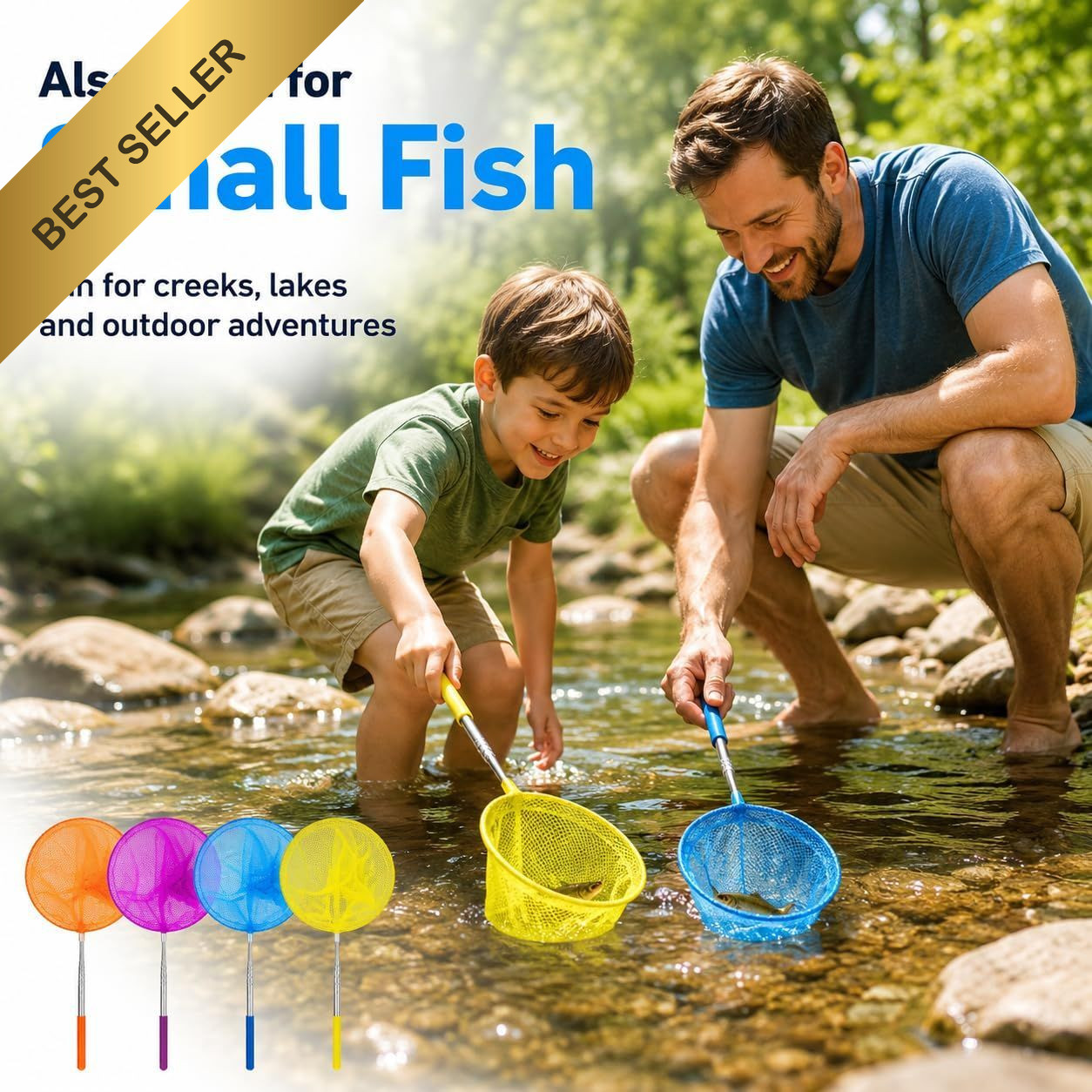 4Pcs Kids Telescopic Butterfly Fishing Net Extendable 34″ Insect Bug Catcher Toy