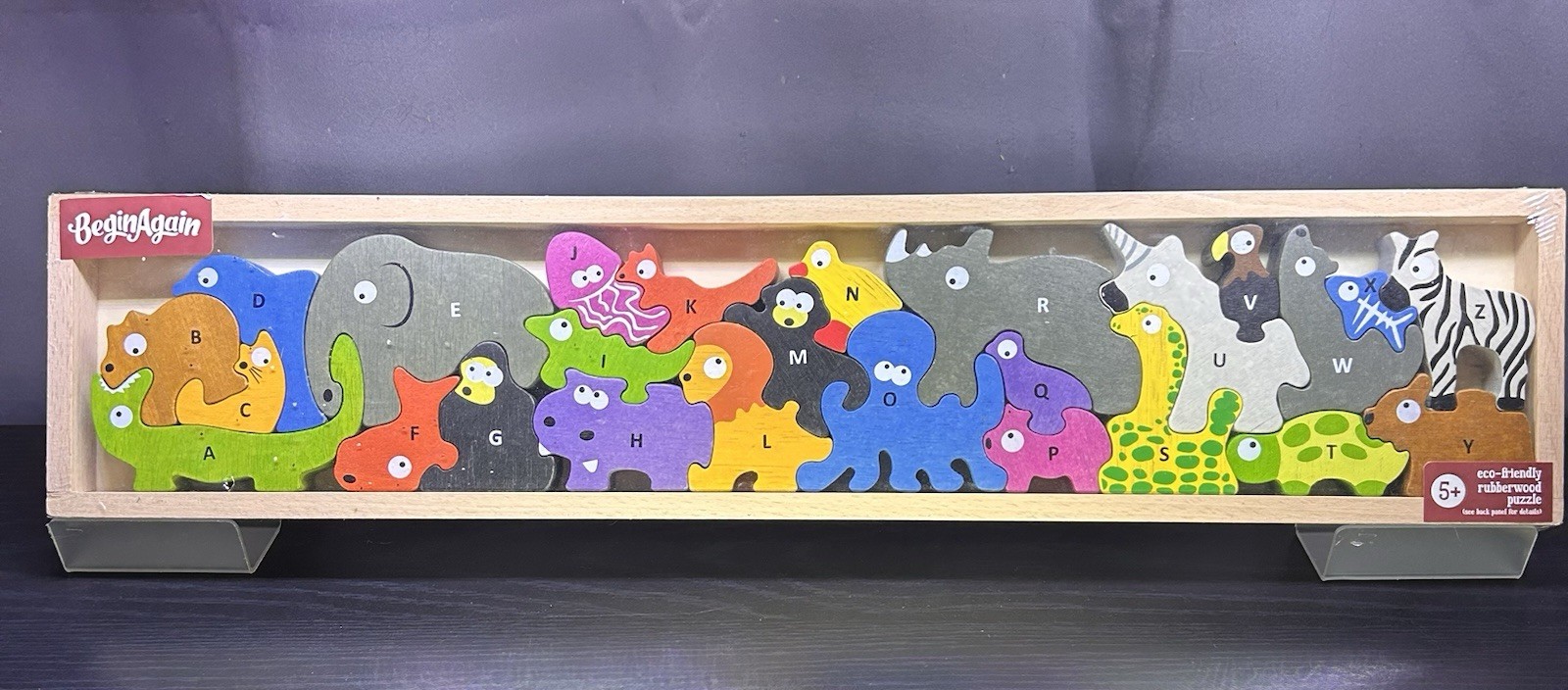 Begin Again Animal Parade AtoZ Rubberwood Puzzle Blocks Toddlers Preschoolers